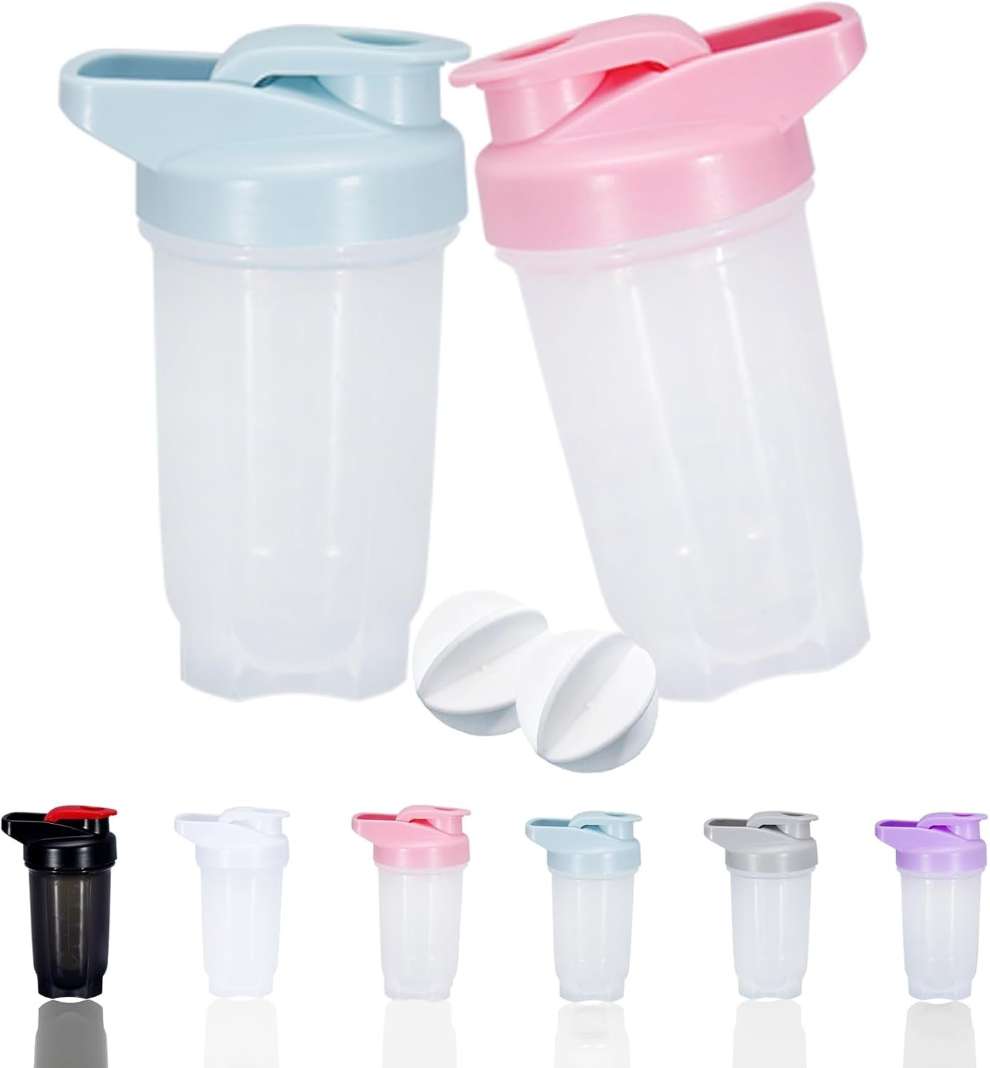 Shaker Bottle Protein Shakes Cup and 10-Ounce/300ML Shaker-Bottle with Whisk Balls, Protein Shaker- Bottles Set,Non-BPA plastic (Blue+Pink(2PCS))