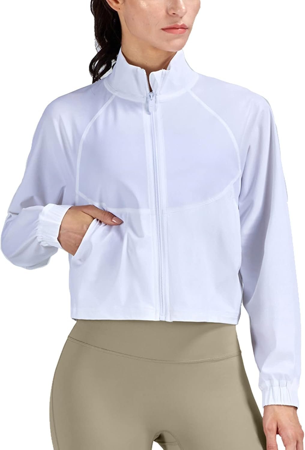 altiland Women’s Athletic Running Yoga Gym Track Zip Up Cropped Jackets UPF 50+ Sun Protection Long Sleeve Workout Shirts