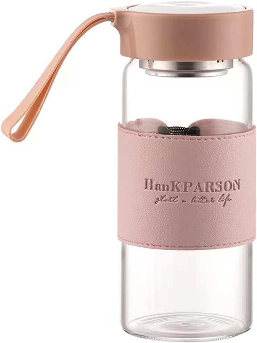 Glass Water Bottles 16 Oz Borosilicate water bottle-with sealing cap and Holsters and filters – BPA free,Men and Women Portable Glass Bottle (Pink)