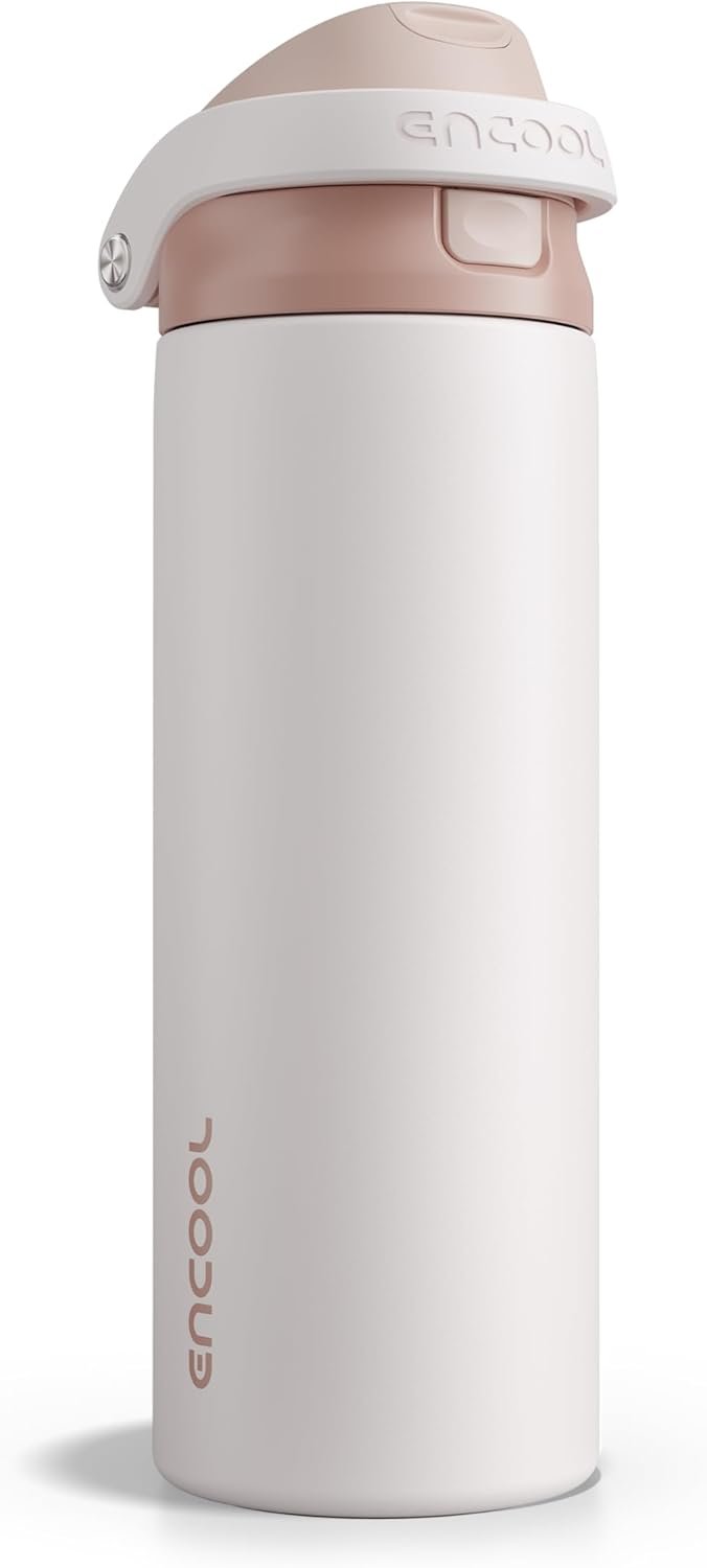 ENCOOL Leakproof Insulated Water Bottle with Straw Dual-Sip Water Bottle Bag-Safe Design for Work, Commute & Gym – Keeps Drinks Cold All Day, 24 oz, Coffee White