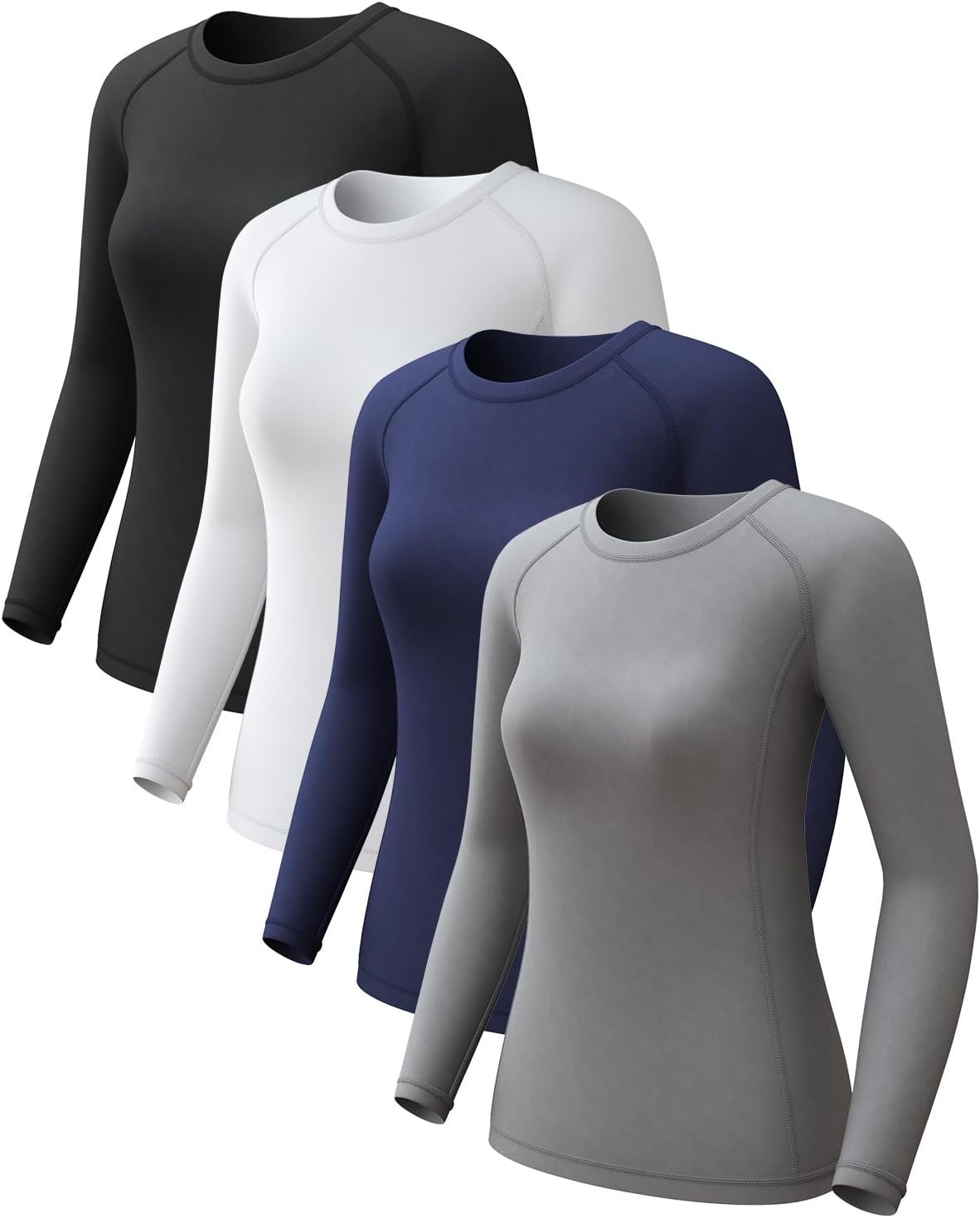 Women’s Long Sleeve Compression Shirts, Dry Fit Workout Athletic Sun Protection Cooling Tops for Yoga Running Gym 2 4 Pack