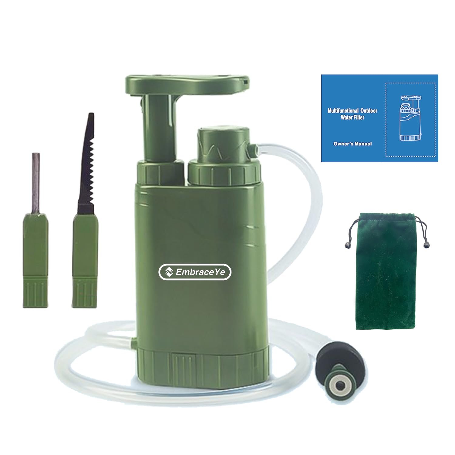 【Outdoor Water Filter Multipurpose for Survival】- Portable Hiking Water Filtration System – Water Purifier for Hiking, Travel, and Emergency – Hand Pump Water Filter