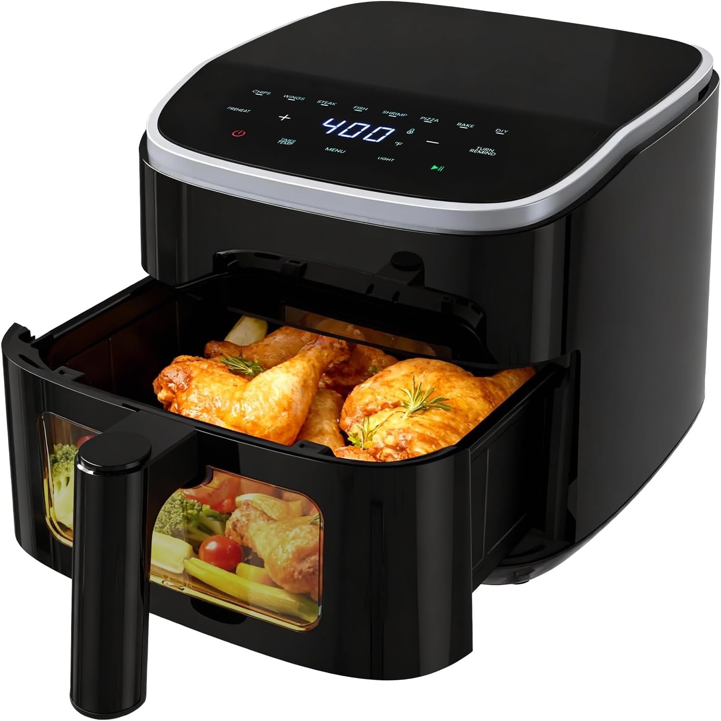 NEWBULIG Air Fryer，4QT Small AirFryer with Easy View Window and Interior Light, Digital Touchscreen with 8 Presets for Custom Cooking, Nonstick and Dishwasher Safe Basket, Black