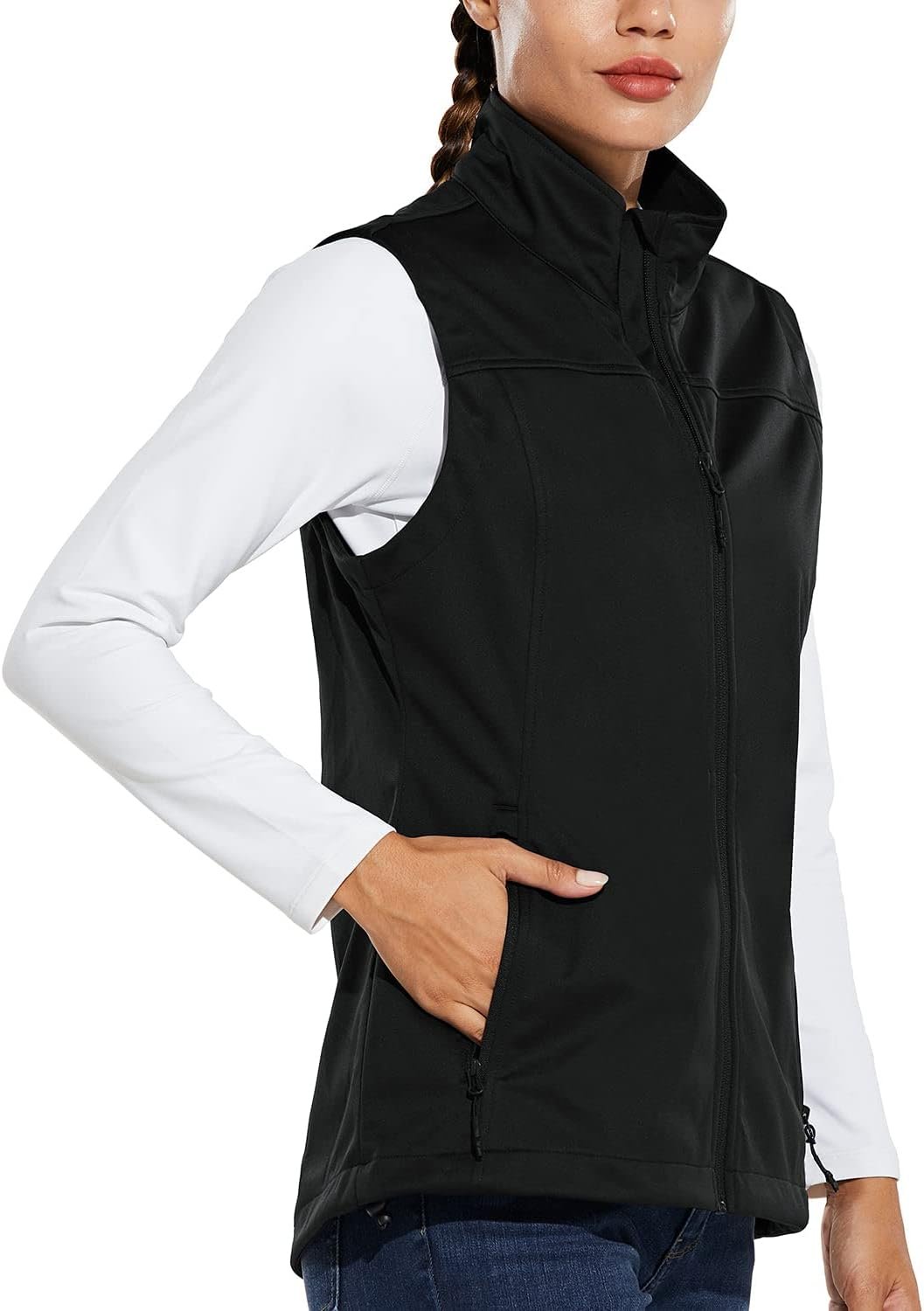 baleaf Women’s Lightweight Vest Softshell Sleeveless Jacket Windproof Stand Collar with Zipper Pockets Running Hiking Golf