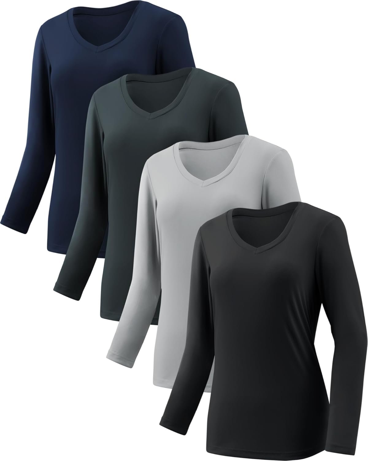 4-7 Pack Long Sleeve Shirts for Women,Moisture Wicking Shirts Long Sleeve Workout Tops for Women V Neck Hiking T-Shirts