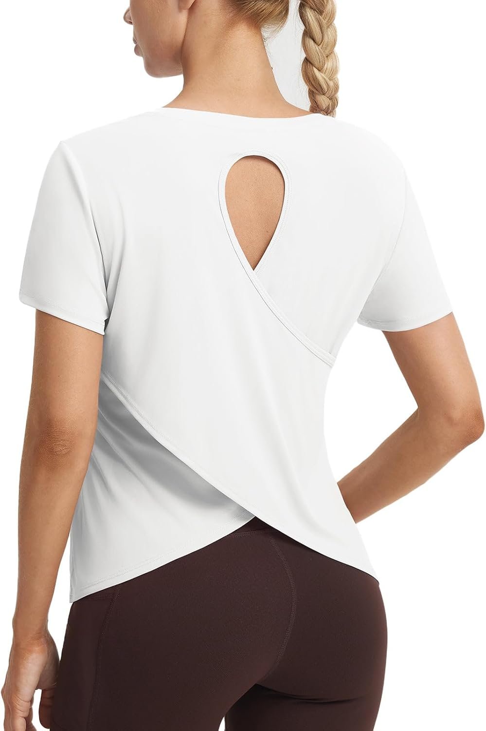baleaf Women’s Short Sleeve Athletic Shirts Open Back Workout Tops Quick Dry Loose Fit Gym Running Yoga T-Shirts UPF 50+