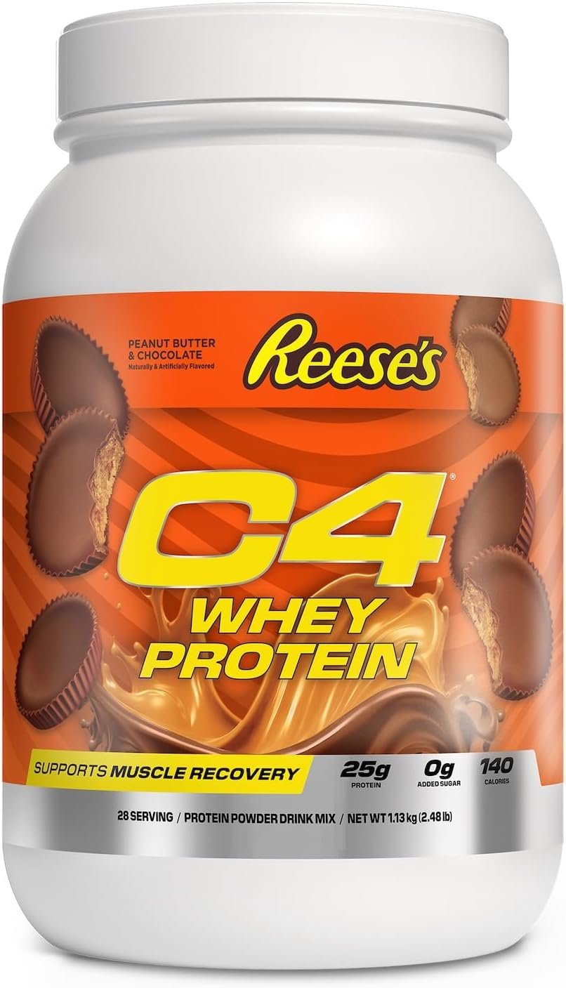 C4 Whey Protein Powder, Reese’s Peanut Butter & Chocolate – 25g Protein, 0g Added Sugar, 140 Calories Per Serving, Supports Muscle Recovery, 28 Servings, Premium Whey for Post-Workout