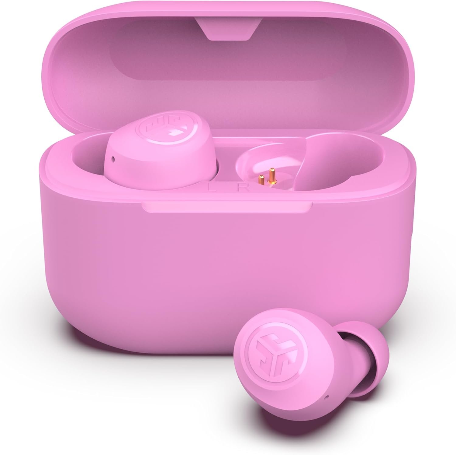 JLab Go Air Pop+ True Wireless Earbuds, in Ear Headphones, Bluetooth Earphones, 35H Playtime Ear Buds, Bluetooth Earbuds with Microphone, USB-C Charging Case, Dual Connect, EQ3 Sound, Pink