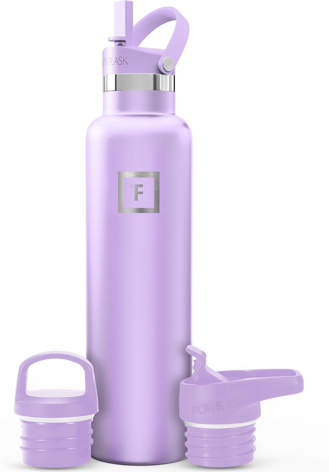 IRON °FLASK Camping & Hiking Hydration Flask with Straw, BPA-Free Insulated Stainless Steel Sports Water Bottle – 24 oz Lavender