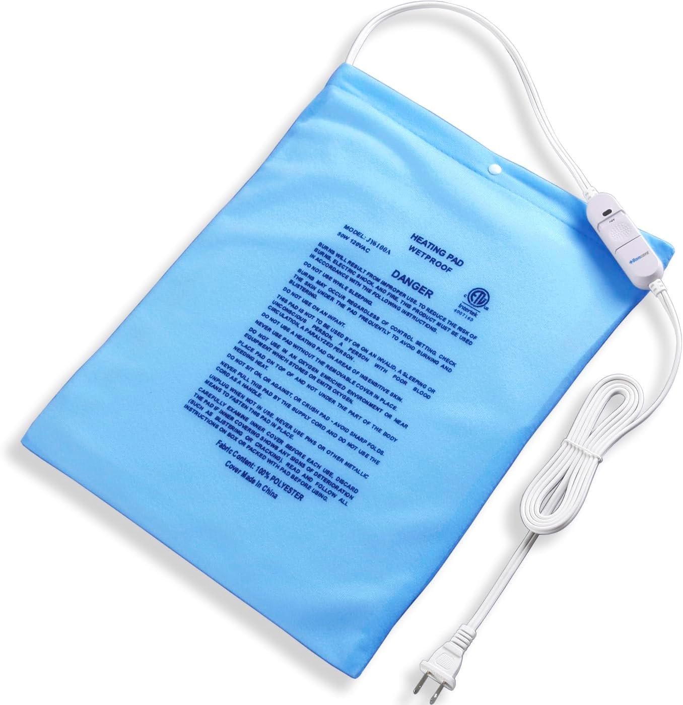 Boncare® Stay-On Small Vinyl Electric Heating Pad for Neck and Shoulders and Back Without Auto-Off, Low & High Heat Levels, Waterproof Hot Heat Pad with Washable Cover (12″x15″, 1-Pack)