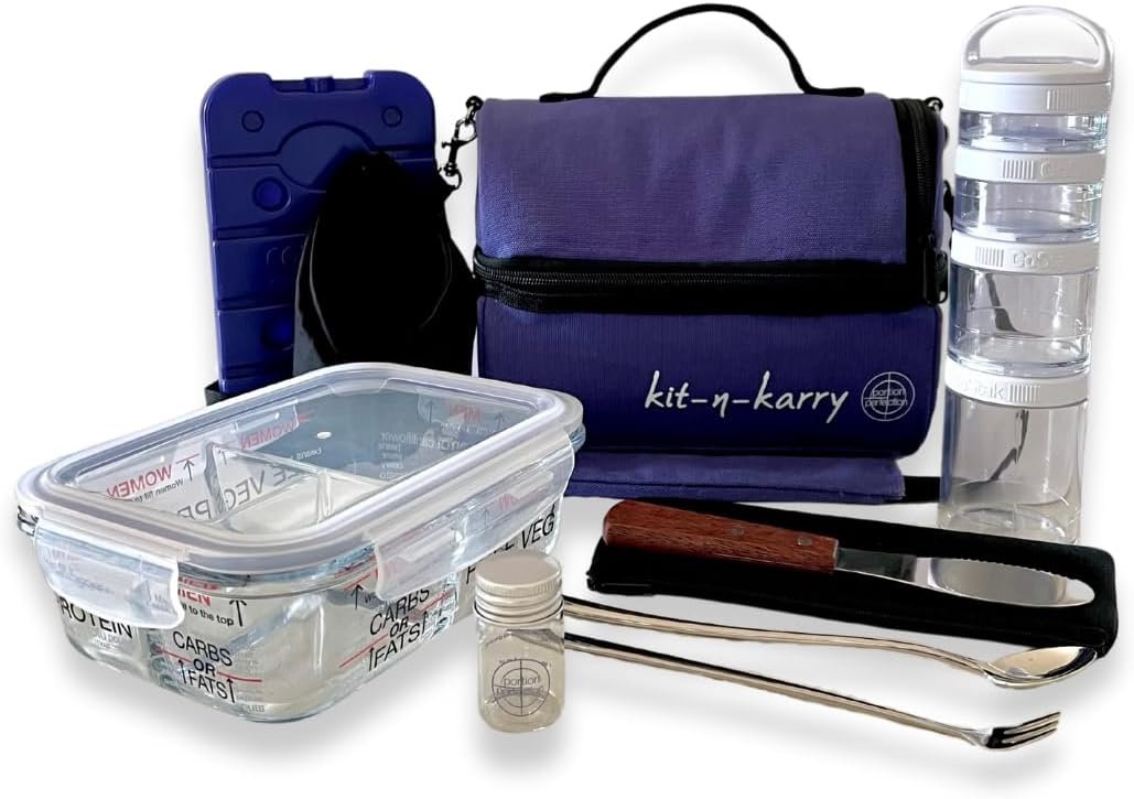 Kit-n-Karry Portion Control Containers with Bag Included – Food Portion Container, Stackable Snack Containers, Insulated Pail, Ice Brick, Portable Cutlery Kit, Dressing Container and Napkin