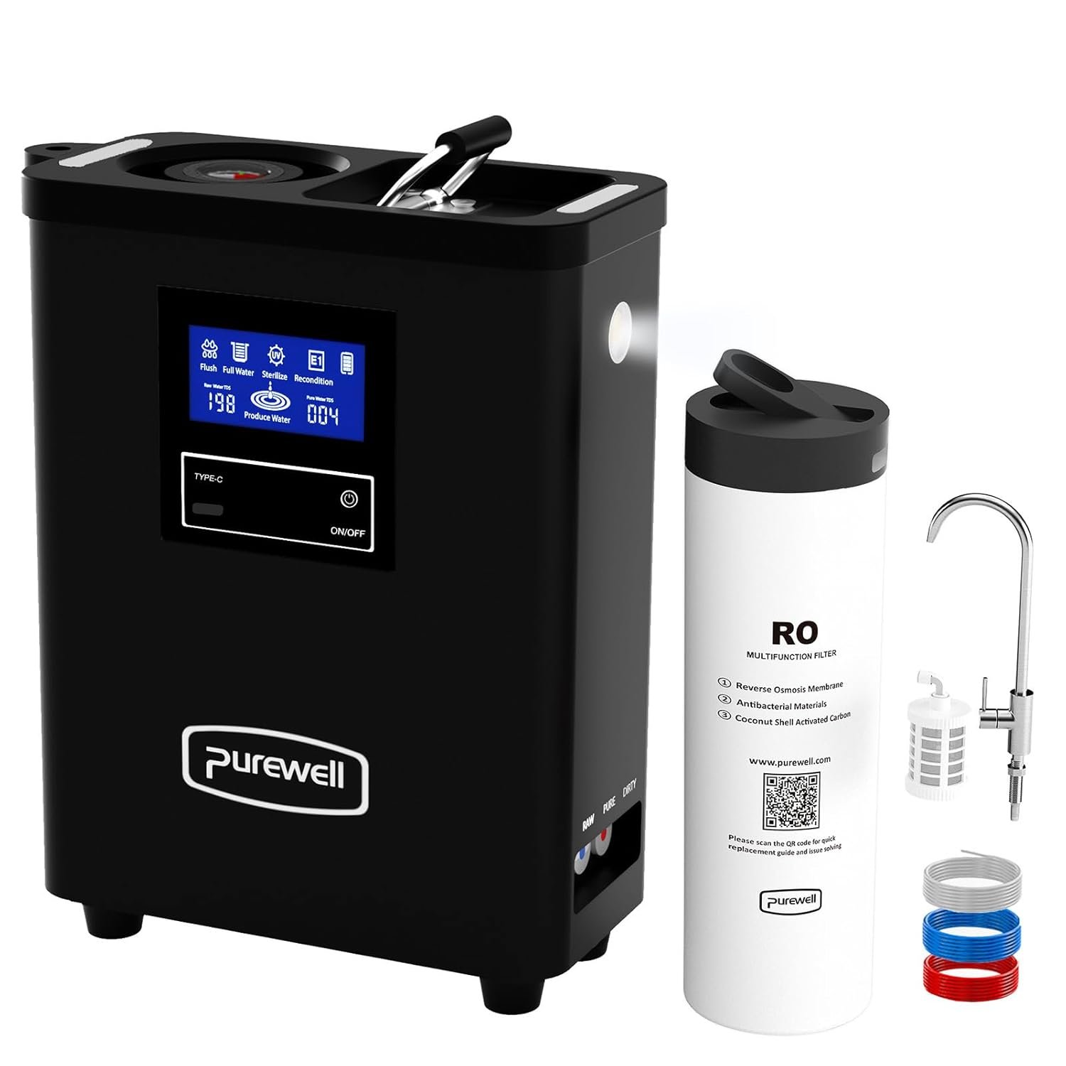 Purewell® K8680 RO Water Purifier System,10-Stage RV Portable Water Filtration Survival with UV,Desalination Rate Reaches 95%,Survival Gear Purification for Drinking,Team Camping，Travel
