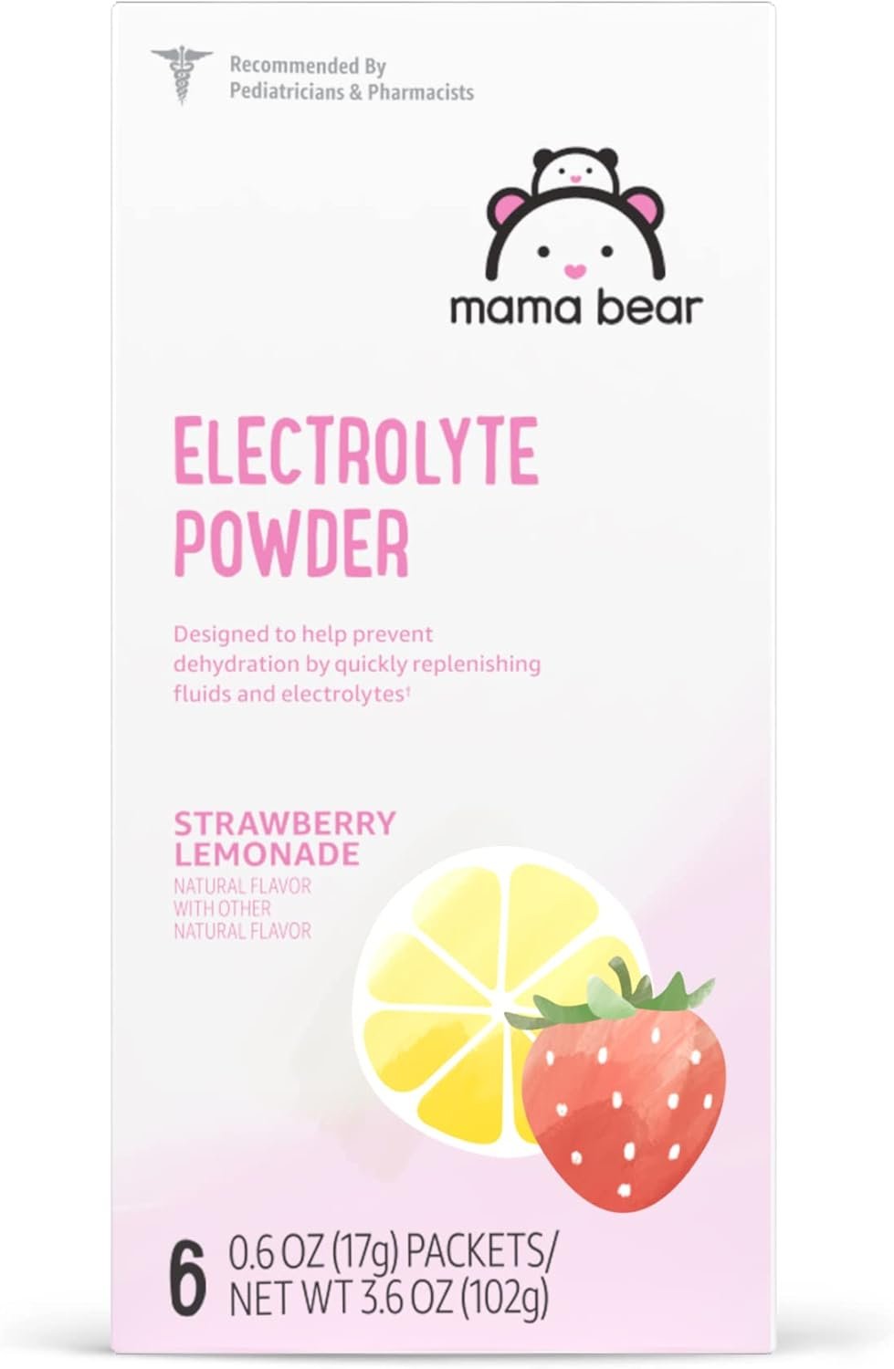 Amazon Brand – Mama Bear Electrolyte Powder Packets 0.6oz, Strawberry Lemonade, 6 Count