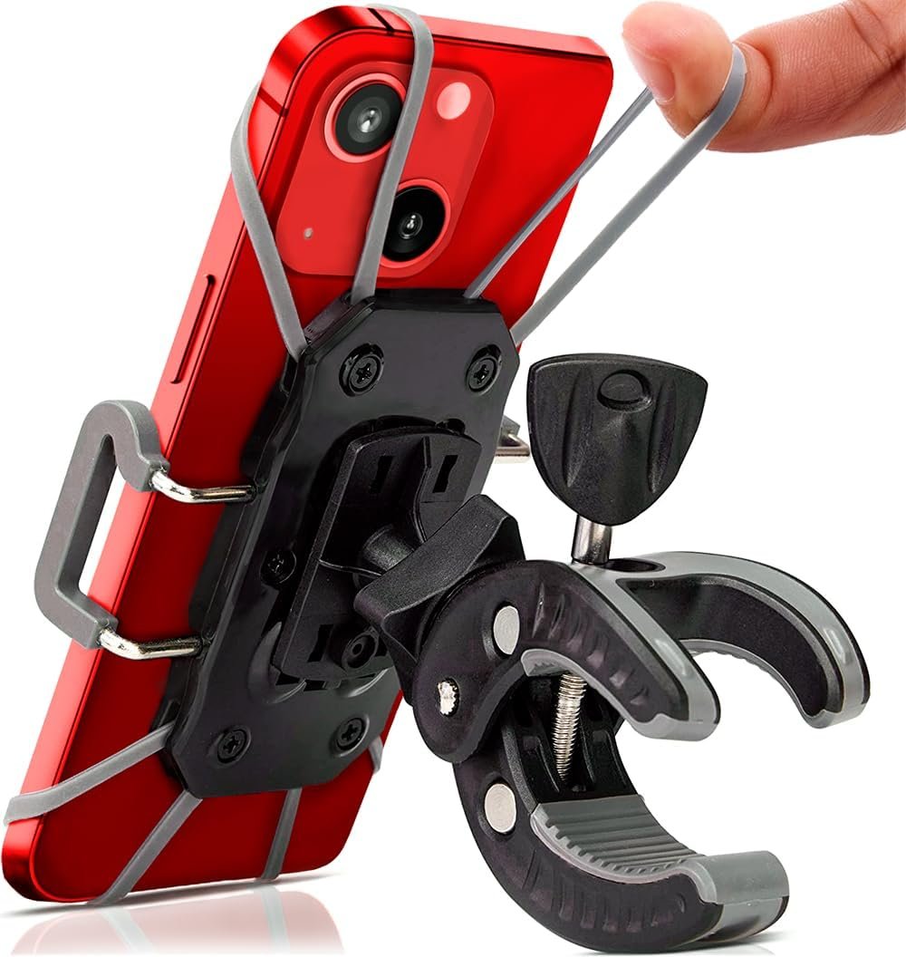 Bike & Motorcycle Phone Mount – For iPhone 16 (15, Xr, SE, Max/Plus), Galaxy S22 or any Cell Phone – Universal ATV, Mountain & Road Bicycle Handlebar Holder. +100 to Safeness & Comfort