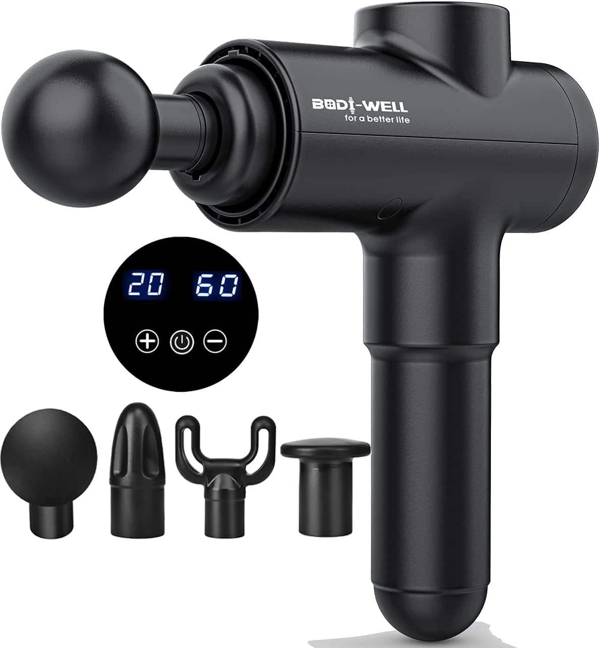 Bodi-well for a better life Massage Gun Masssge Gun deep Tissue with 20 adjusttable speeds 4 Heads with Manual Yoga Massage Roller