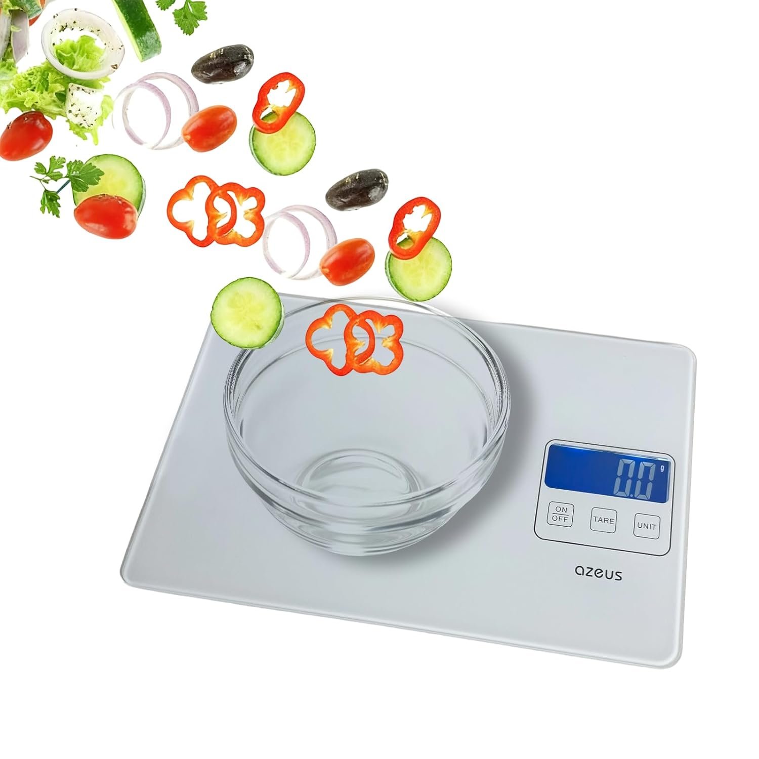 AZEUS Food Scale with USB Rechargeable, Digital Kitchen Scale with 6 Units, High Precision to 0.04 oz /11lbs Capacity, Weight Range from 3g-5000g (White)