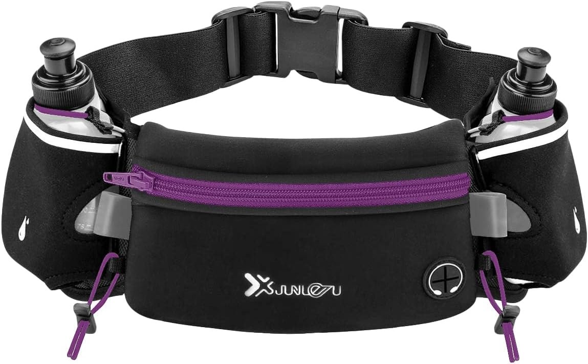 Number-one Running Belt with Water Bottles(2 x 175ML), Hydration Belt Waterproof Waist Pack Bag Fits iPhones Adjustable Sports Waist Pouch for Marathon Running Hiking Cycling, Purple