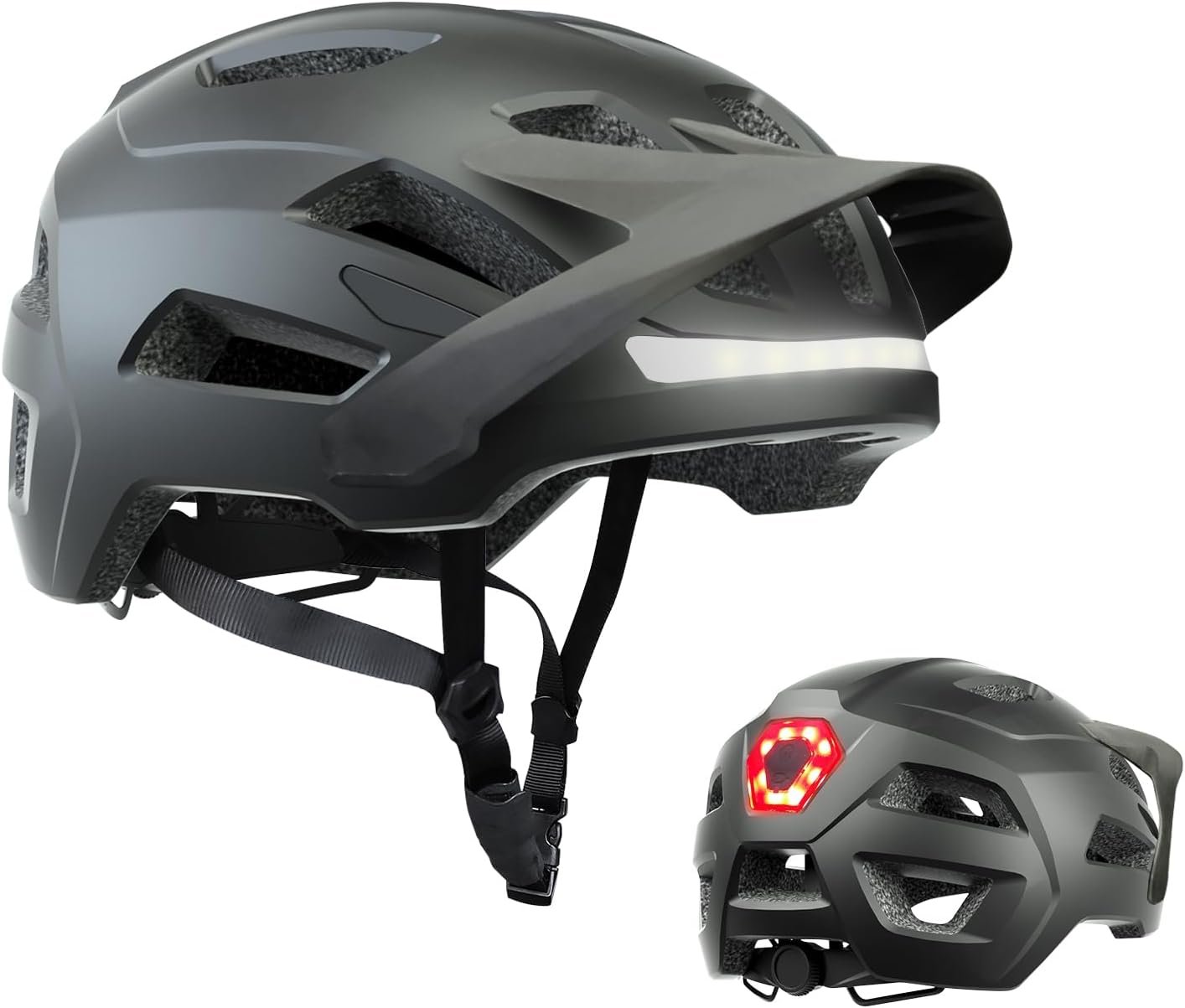 Bike Helmet, Helmets for Adults Men, Front and Back LED Lights Safe Certified MTB Road Bicycle Helmet with Adjustable Brim