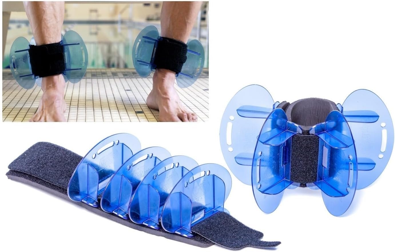 High Resistance Hybrid Aquatic Exercise Fin Set – Blue | Aquatic Cuffs | Quick Start Guide | Leg Water Weights | Strength & Swim Training | Pool Exercise Equipment | Pair (HRPCFIN)