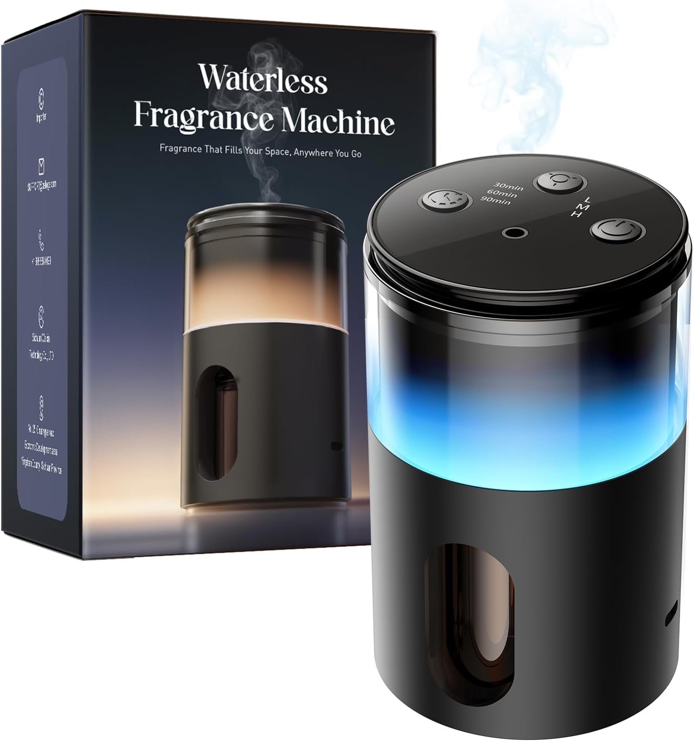 Waterless Diffuser for Essential Oil: Mini Battery Scent Diffuser for Room&Home&Car with 9 Colors LED Light – Aroma Cool Mist Machine Charcoal Black