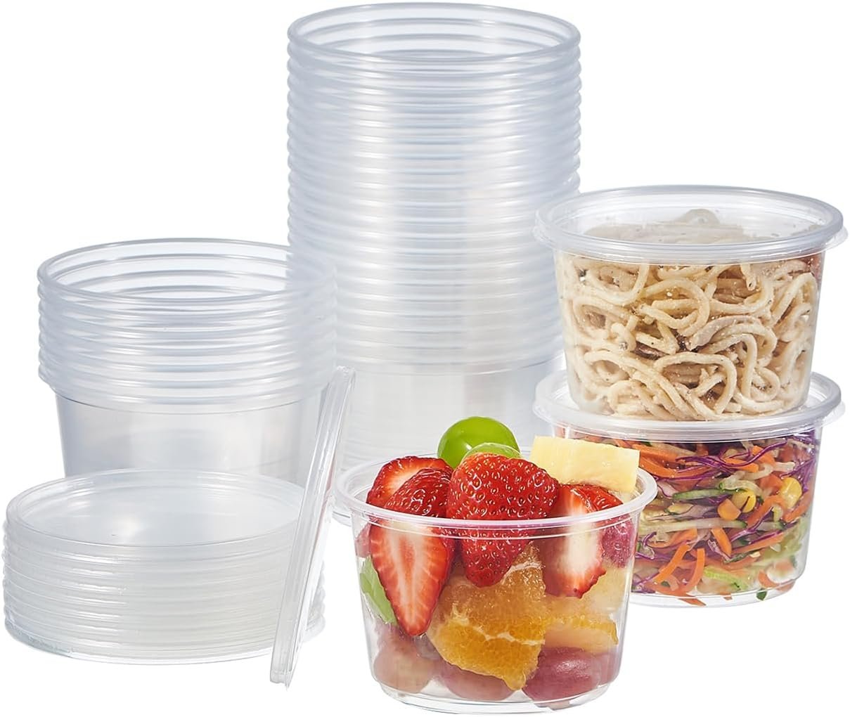 FULING [50 Set – 16 oz. Plastic Deli Disposable Food Storage Containers With Airtight Lids …