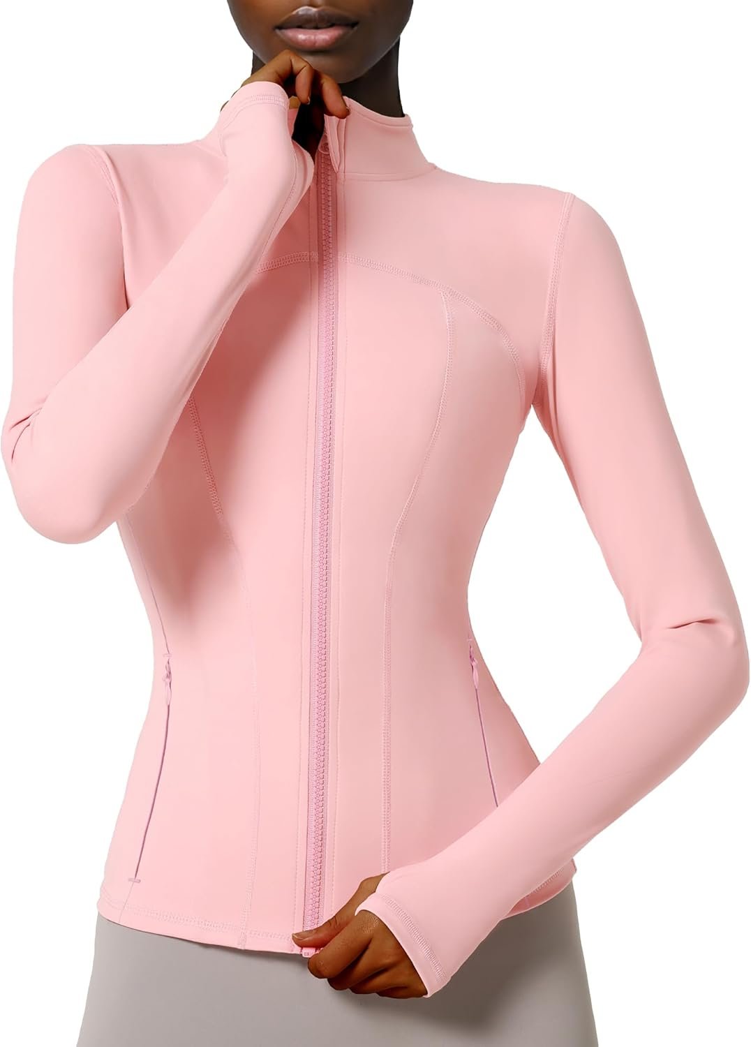 Locachy Women’s Slim Fit Full Zip Athletic Running Sports Workout Jacket with Thumb Holes