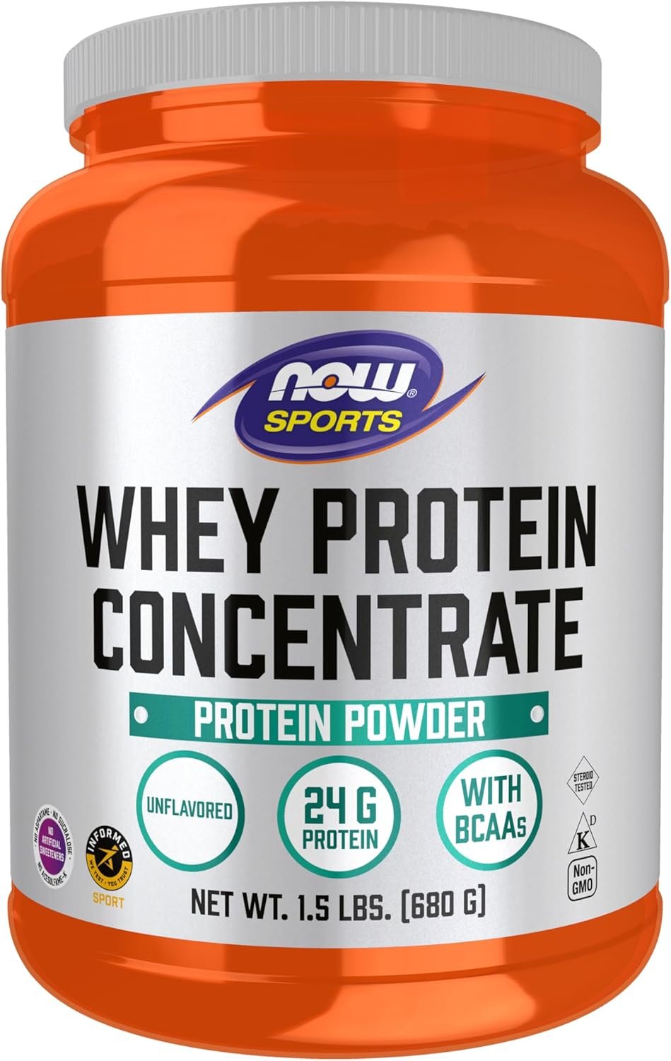 NOW Foods Sports Nutrition, Whey Protein Concentrate, 24 g With BCAAs, Unflavored Powder, 1.5-Pound