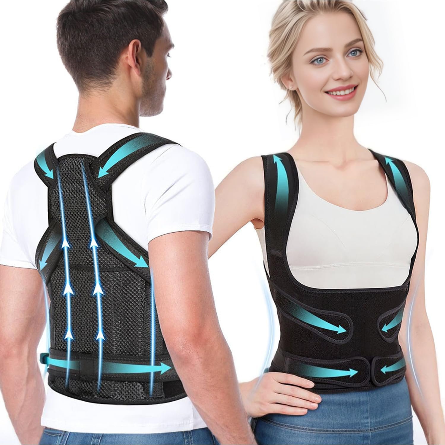 Back Brace Posture Corrector for Women & Men, Adjustable Upper Back Support Brace for Pain Relief, Scoliosis & Hunchback Corrector – Size M (Chest 34-41 Inch, Weight 120-170 lb)