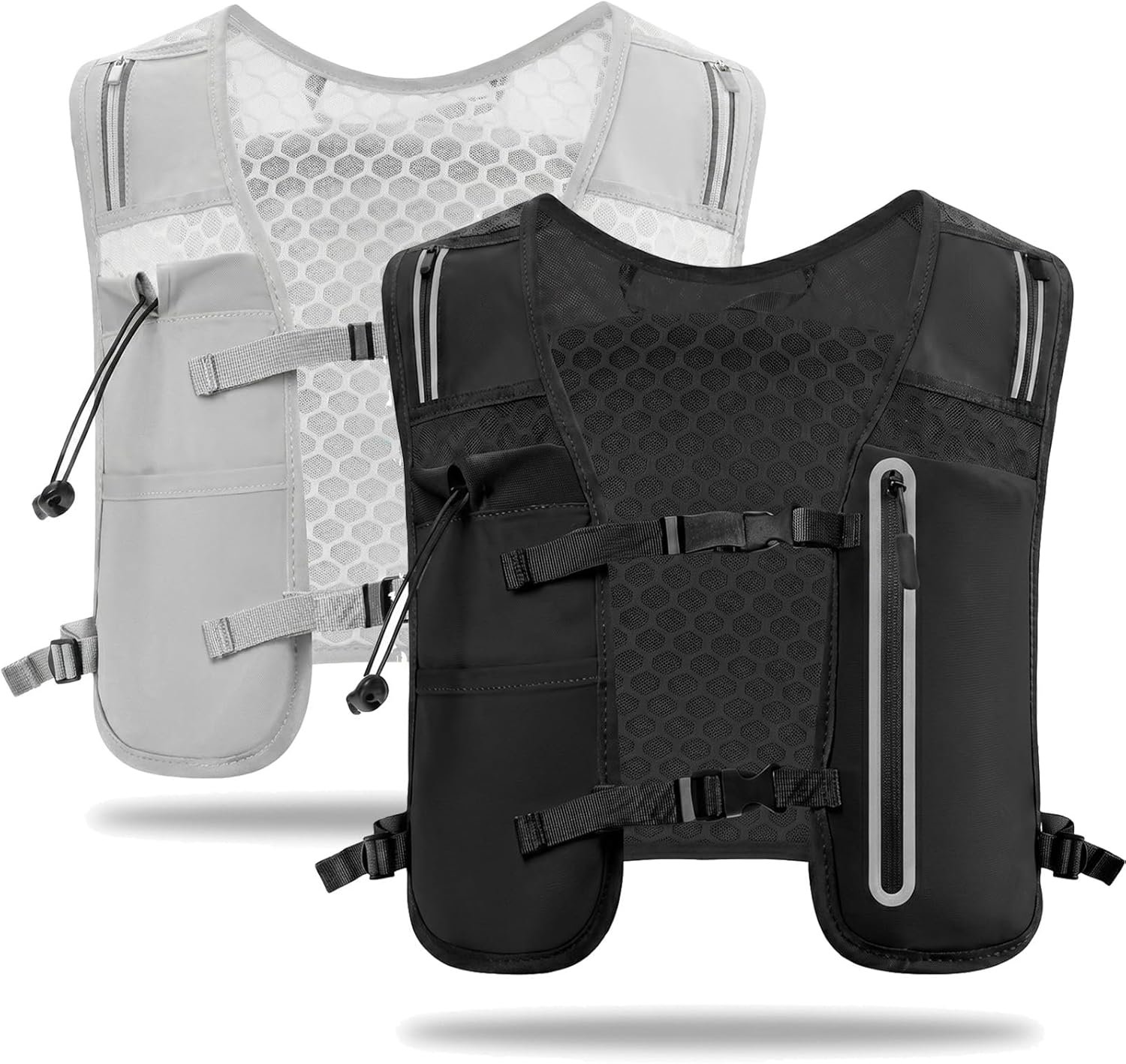 2 Pcs Running Vest for Women Men, Reflective Running Vest with Adjustable Waistband & Phone Pocket, Outdoor Pack Lightweight Breathable Backpack for Marathon Hiking