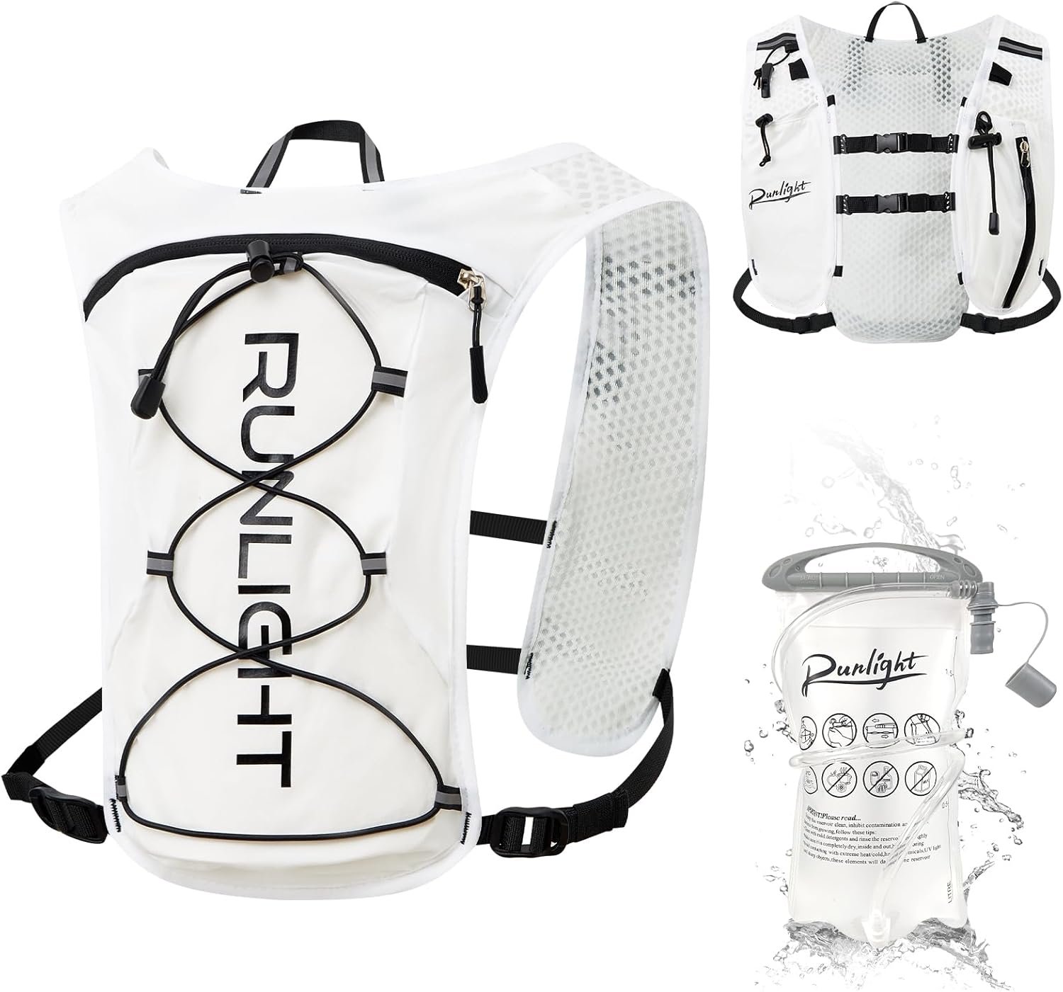 Runlight Running Vest for Women Men, Adjustable Hydration Backpack Breathable Reflective with 1.5L Water Bladder for Hiking, Trail, Running, Marathons, Cycling