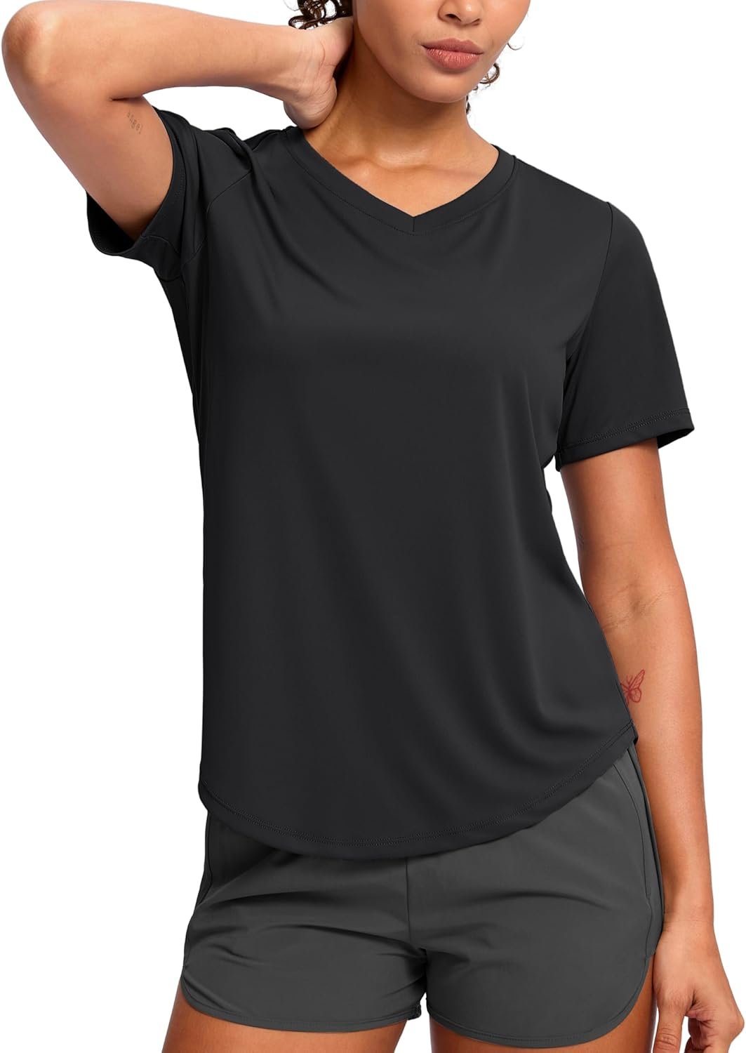 Womens Workout Shirts V-Neck Short Sleeve UPF 50+ Sun Shirt Moisture Wicking Dry Fit Top for Gym, Running, Athletic