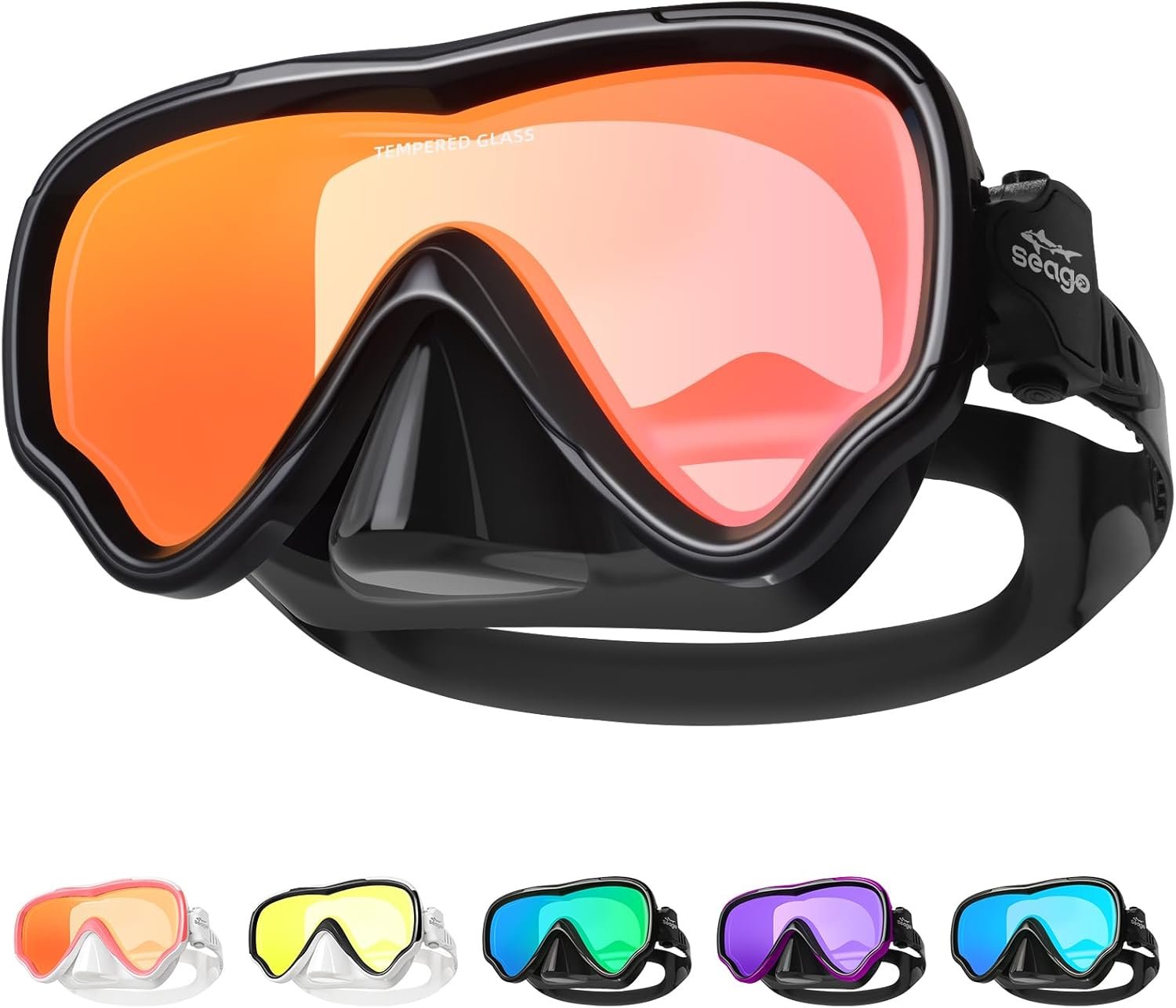 Seago Adult Swim Goggles Mask Mirrored Tempered Lens, Anti UV/Fog No Blurring Clear Wide View with Nose Cover for Men Women