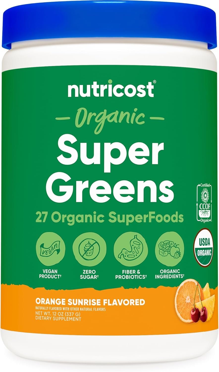 Nutricost Organic Super Greens Powder (30 Servings) Orange Sunrise Flavor – Superfood Supplement Drink Mix