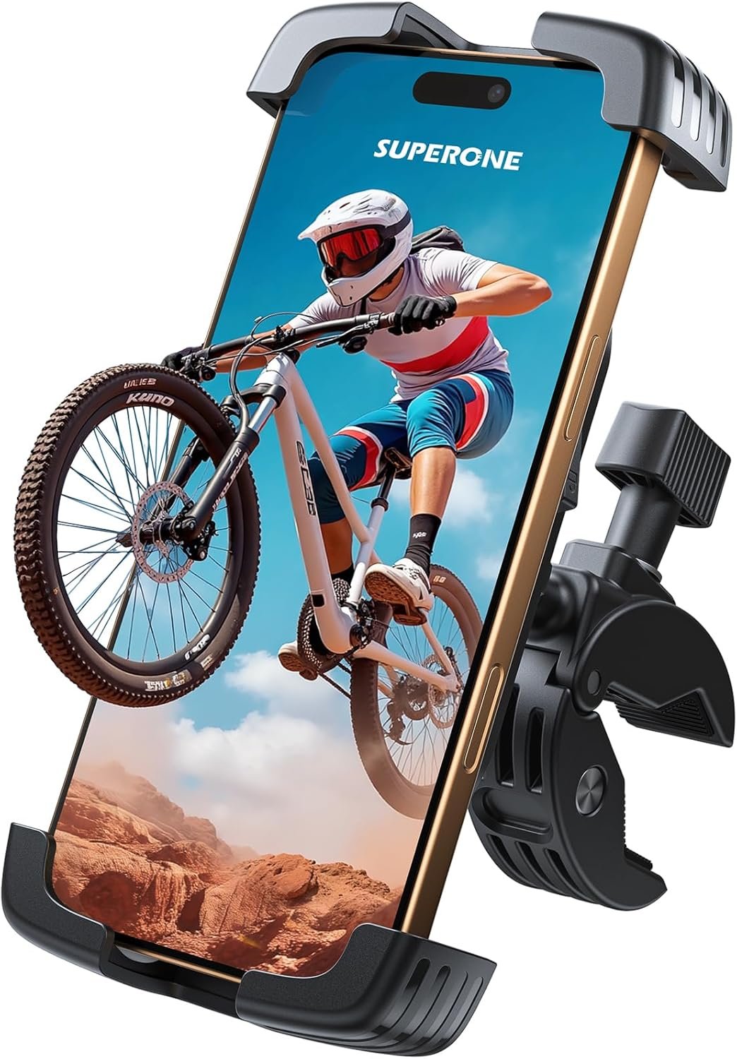 SUPERONE Motorcycle Bike Phone Mount, [1s Lock & 360° Rotation] Bicycle Handlebar Phone Holder Clamp, [Anti-Shake] E-Bike Scooter Phone Clip for iPhone Air 17 16 15 Pro Max, S20, 4.7-7.2″ Cell Phones