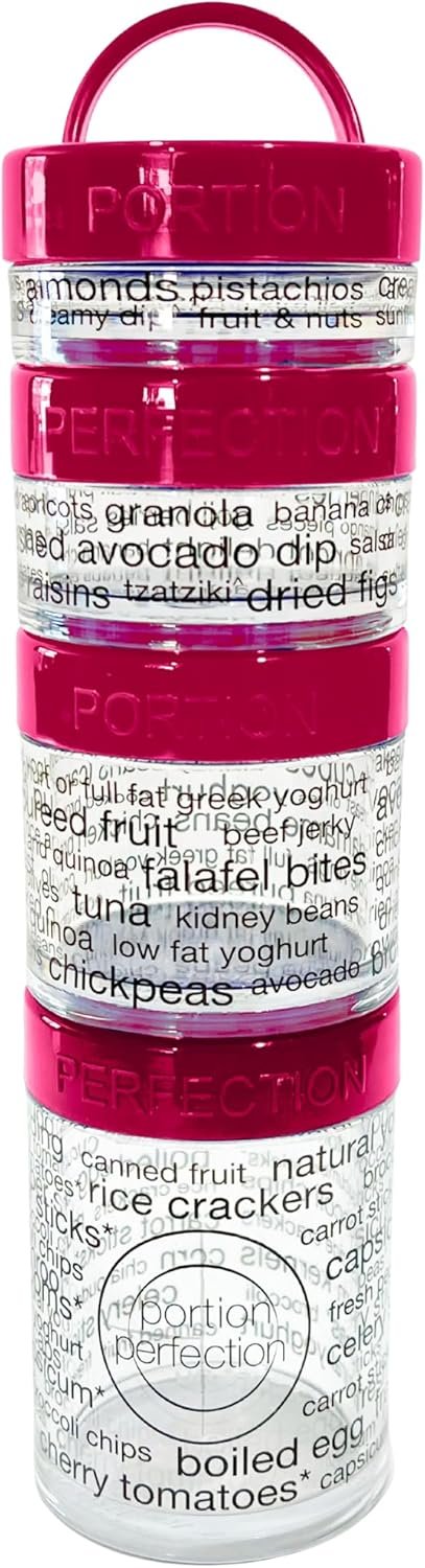 100 Cal Stackable Snack Containers for Weight Management, Food Portion Control Containers for Weight Control with Instructions for Men, Women and Bariatric Must-Haves (Pink)