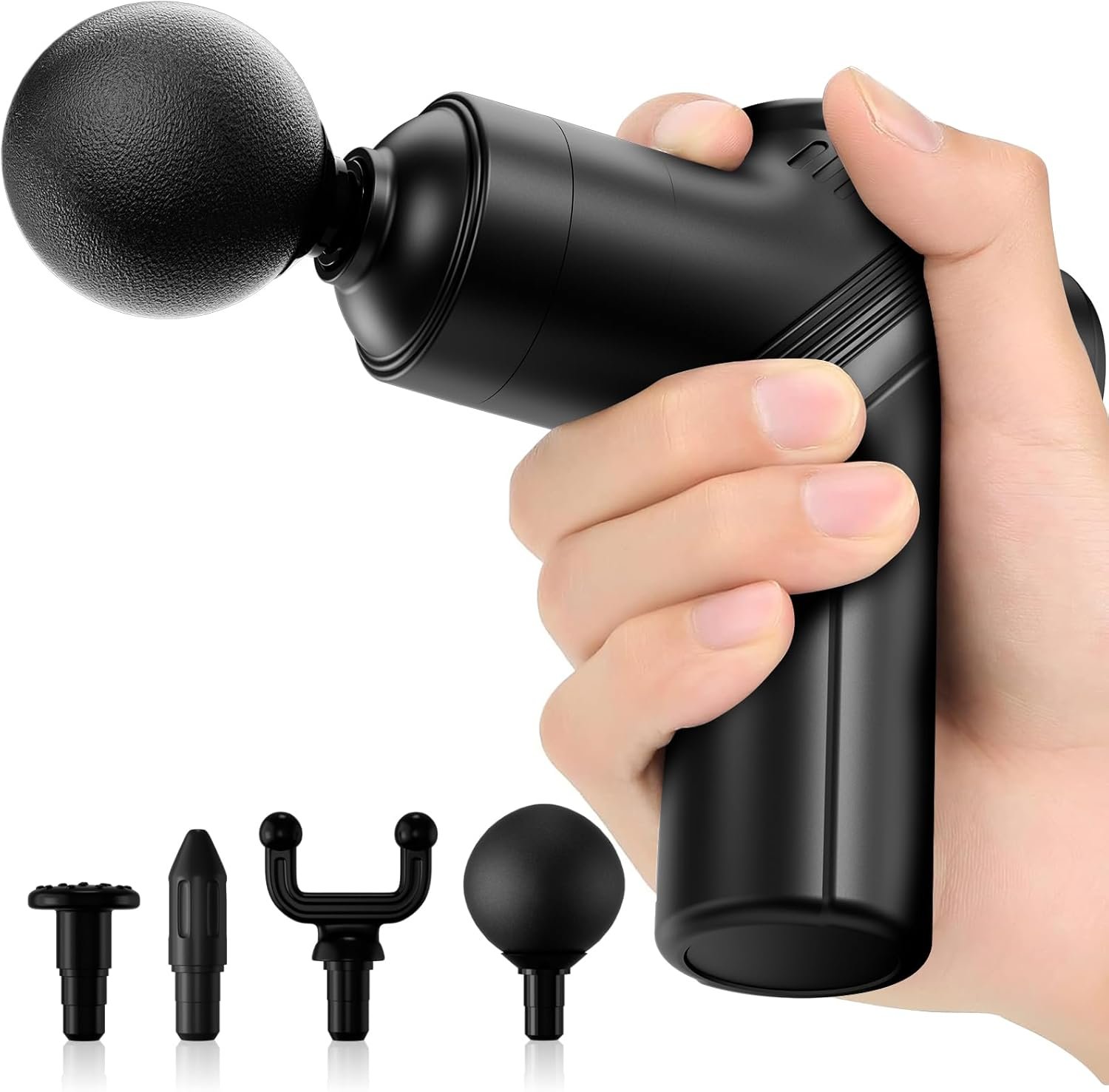 LEERCON Massage Gun Deep Tissue Electric Massagers Mini Massage Gun Travel with 4 Massage Heads Muscle Percussion Massager Gun Gift for Women and Men, Black