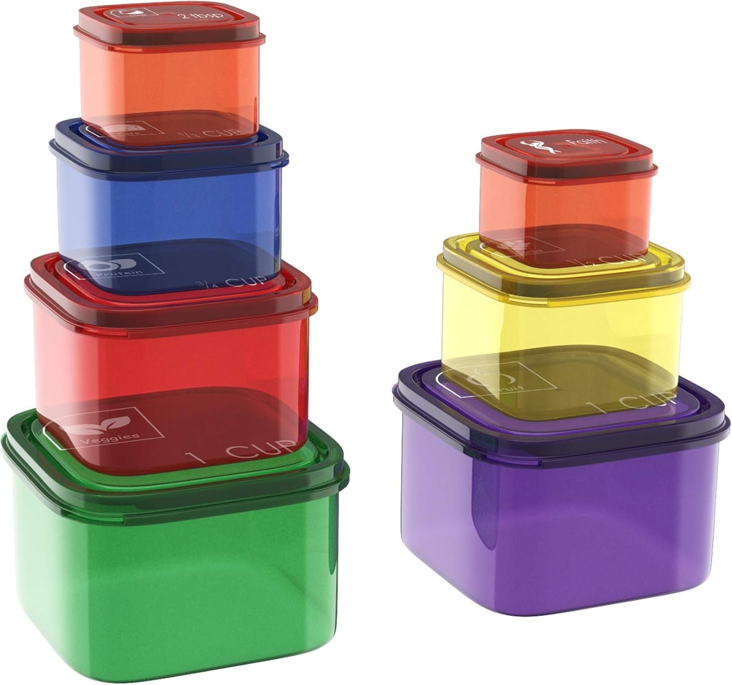 Portion Control Containers- 7 Piece Color Coded Food Storage Set for Meal Prep, Dieting BPA and DEHP Free, Microwave/Freezer Safe by Classic Cuisine