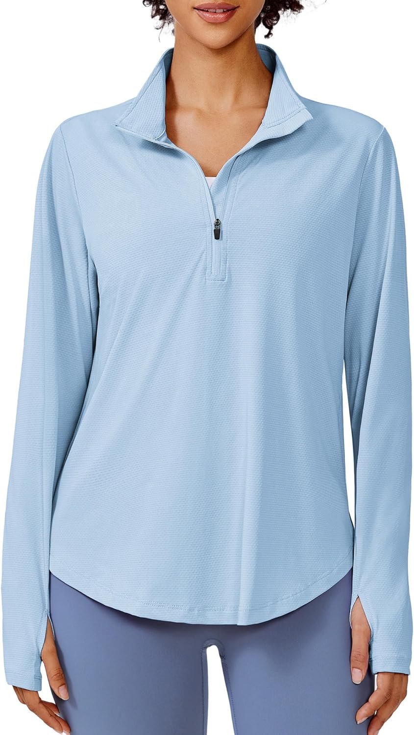 PINSPARK Long Sleeve Workout Tops for Women UPF 50+ Sun Protection Shirts Half Zip Quick Dry Athletic Running Hiking Golf