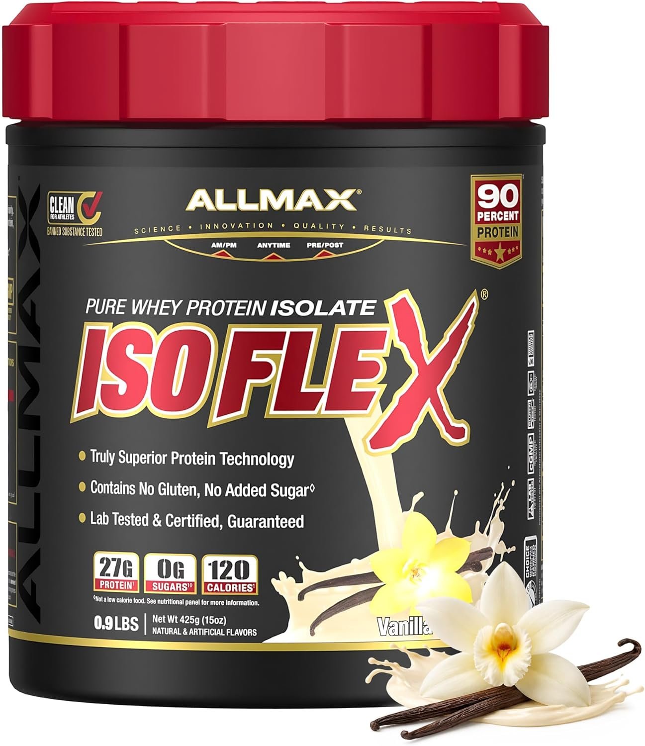 ALLMAX ISOFLEX Pure Whey Isolate Protein Powder – Gluten Free, Low Lactose, Sugar-Free – High-Protein, Clean, Keto-Friendly for Pre Post Workout Supplement for Women and Men | Vanilla, 1lb