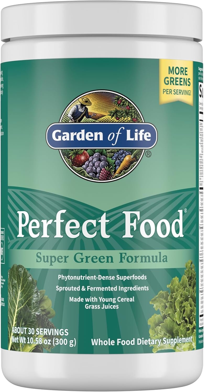 Garden of Life Perfect Food Super Green Formula – 30 Servings, 45 Superfoods, Greens, Fruit and Veggie Juice Superfood Powder Supplement, Probiotics, Organic Spirulina for Digestion and Immune Health