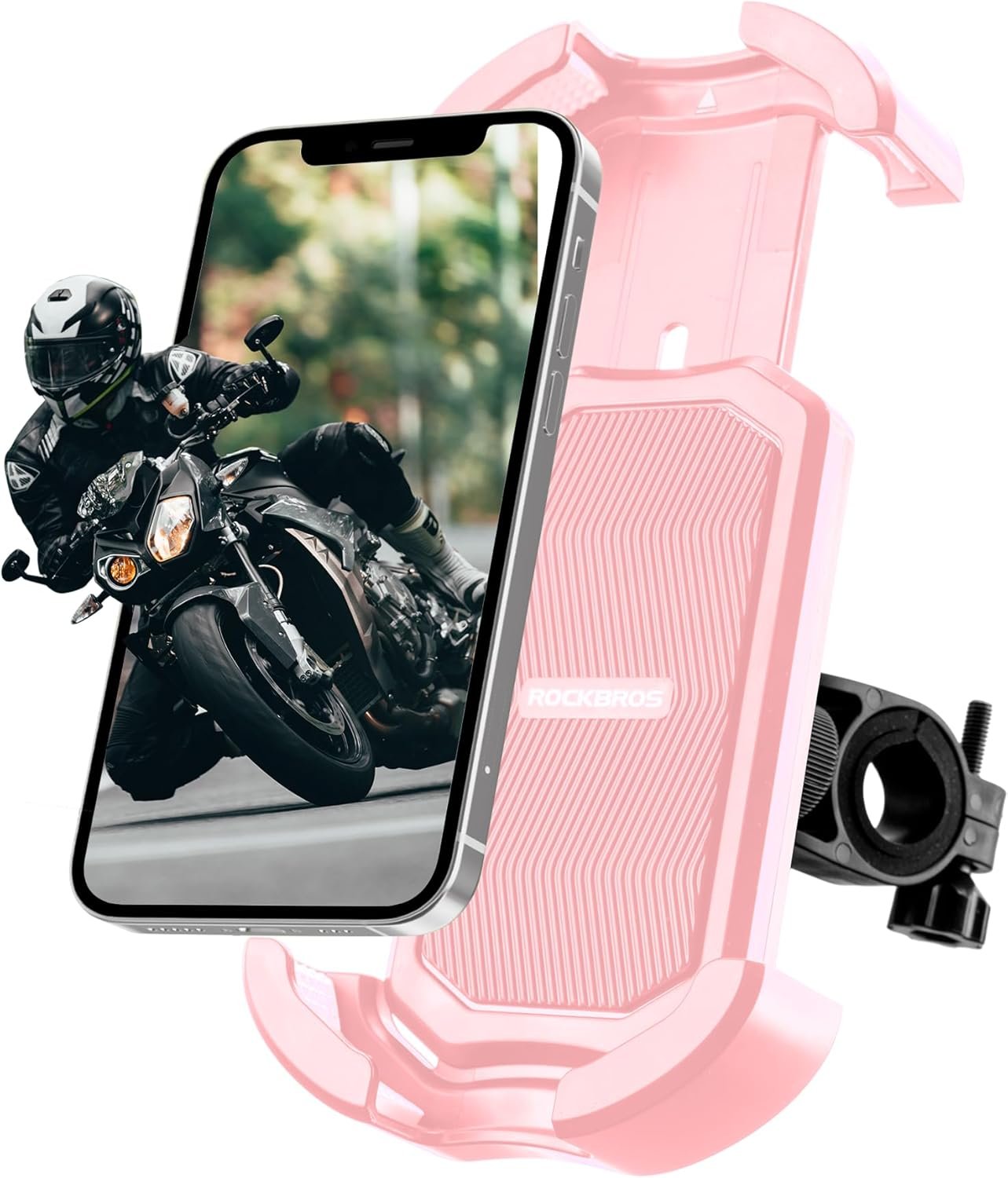 ROCKBROS Bike Phone Holder – Motorcycle & Scooter Mount, Adjustable, Shockproof, Security Lock, 4.7′-6.8′ Phones