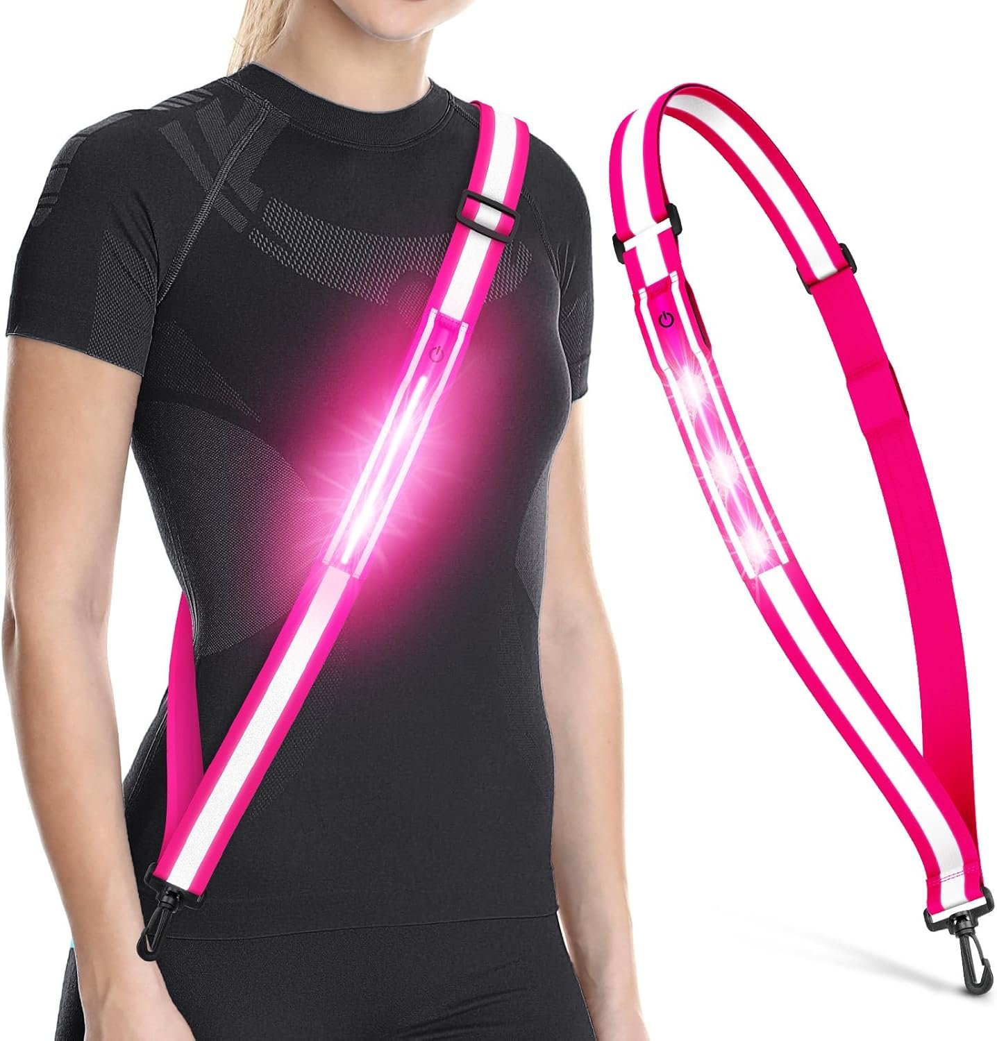 Ylzzrs LED Reflective Belt Sash Walking Gear,Safety Lights for Walkers at Night,High Visibility Safety Rechargeable Reflective Running Gear for Men Women Kids Night Dog Walking Gear