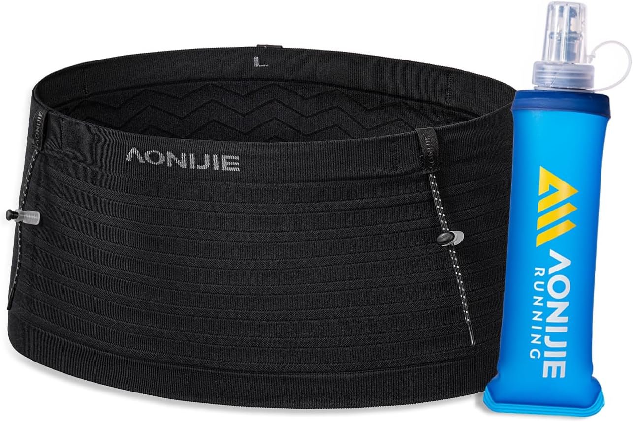 Running Belt for Men Women with 250ml Water Bottle, Lightweight Reflective Waist Pack for Running, Hiking, Training – L