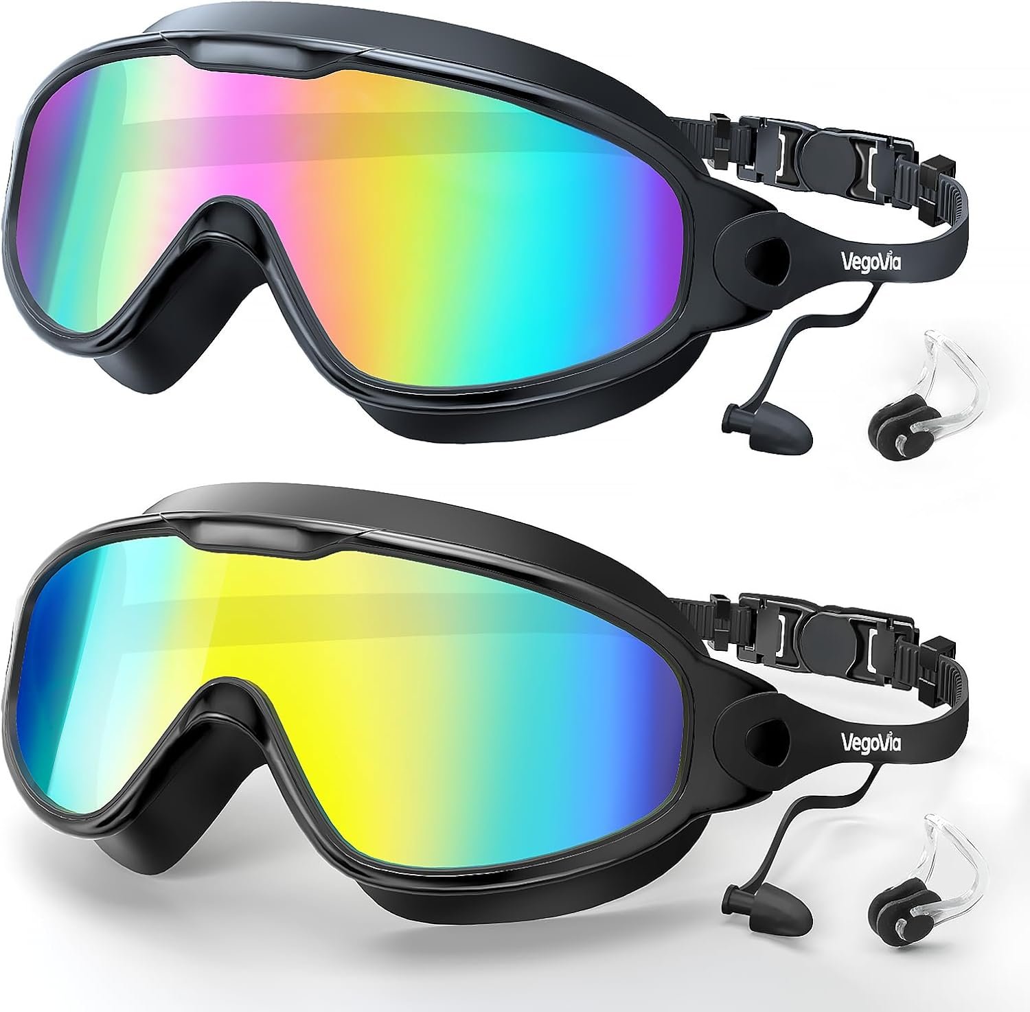 VegoVia Adult Swim Goggles 2 Pack, Anti-Fog 180° Wide View UV Protection Pool Swimming Goggles for Adult Youth Men Women
