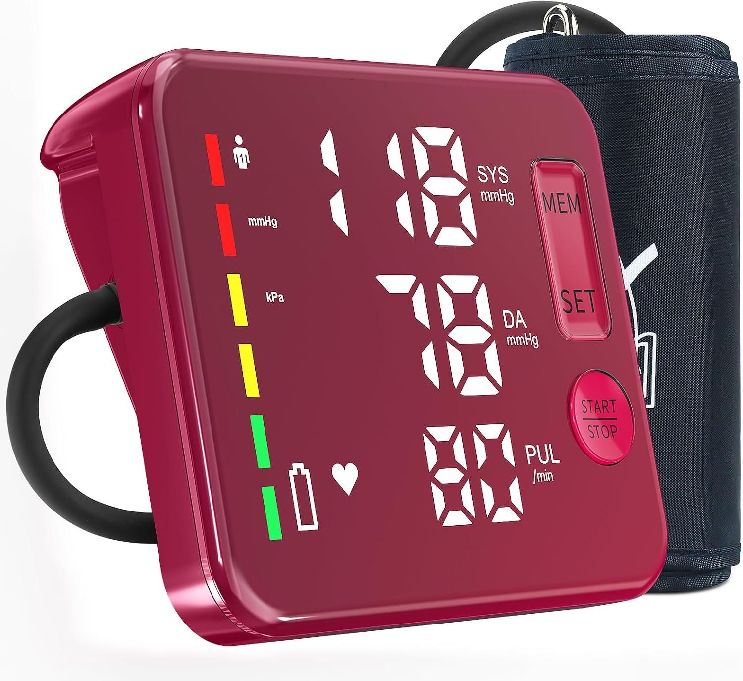 GUAEVER Blood Pressure Monitor Rechargeable Upper Arm Blood Pressure Monitors for Home Use Large Screen Bp Machine with 8.7″-16.5″ Bp Cuff, 2×120 Memory, Voice Broadcast Bp Monitor(Red)