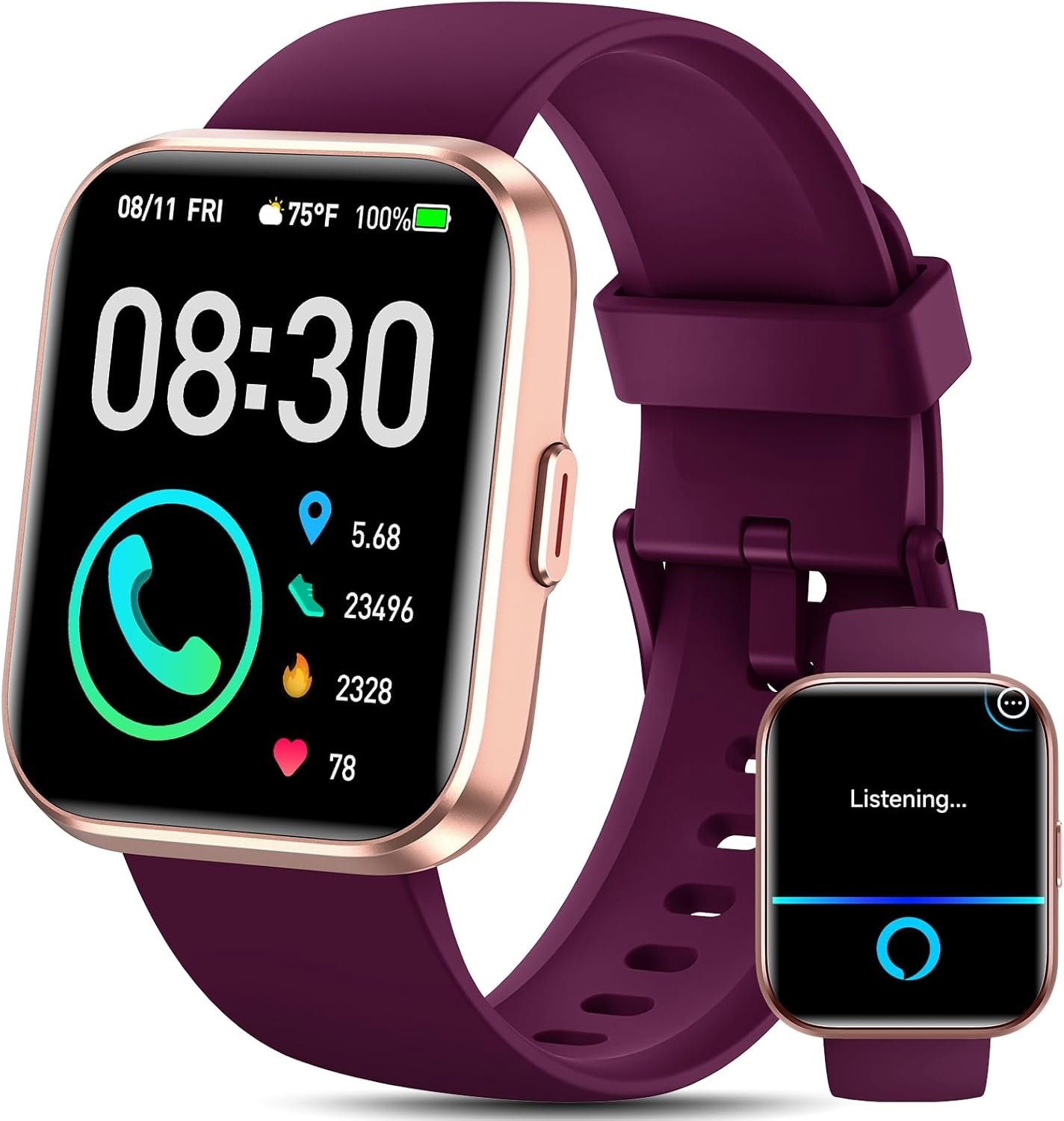 Smartwatches for Women Men Gifts, iOS Android Smart Watch with Health Monitor, Activities Track,Schedule Reminders, 3ATM Waterproof Fitness Tracker Running Watch for BT/Call/AI/Alexa Voice-Dark Purple