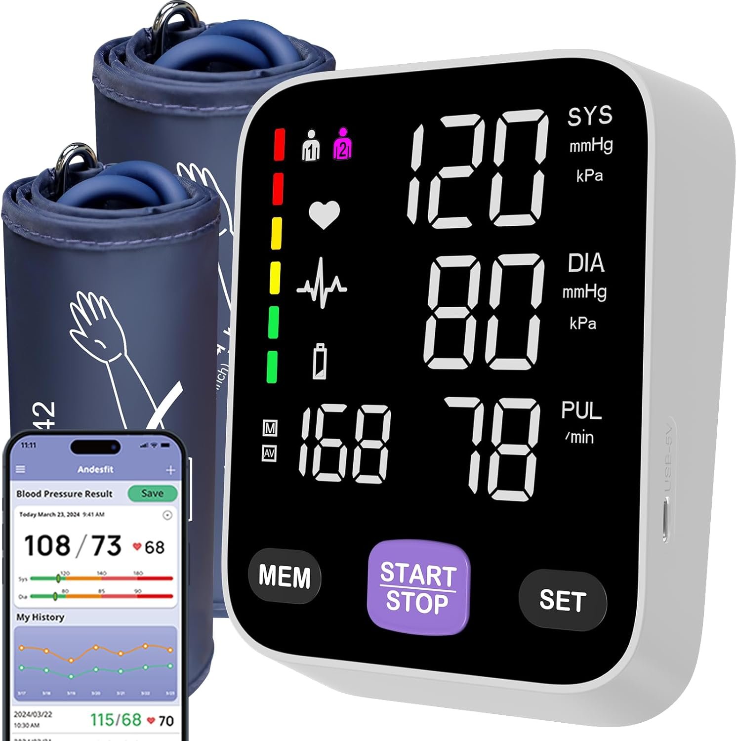 Automatic Bluetooth Blood Pressure Monitor – Home Use with 17″ Large & 21″ XL Extra Large Cuff, Free APP Sync Apple Health Google Fit, Large Display Smart BP Machine for Seniors