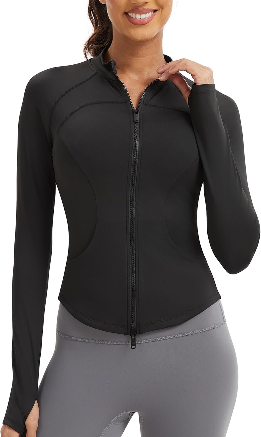 Women’s Workout Jacket Lightweight Full Zip Running Track Jacket Slim Fit Athletic Tops with Thumb Holes