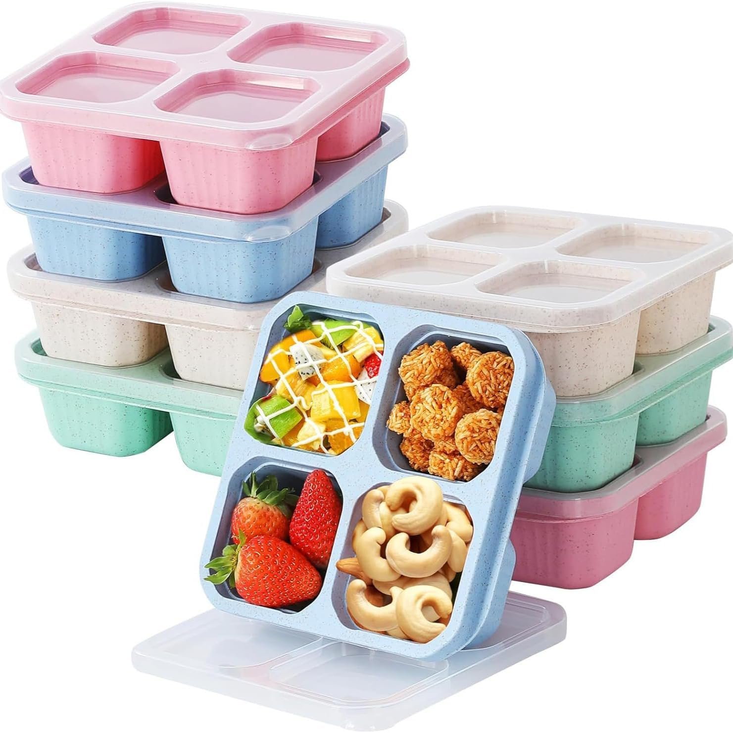 1pcs Meal Prep Container 4-Partition- Bento Style Adult Lunch Box Snack Box with Secure Lid, Reusable for Work and Picnic Blue