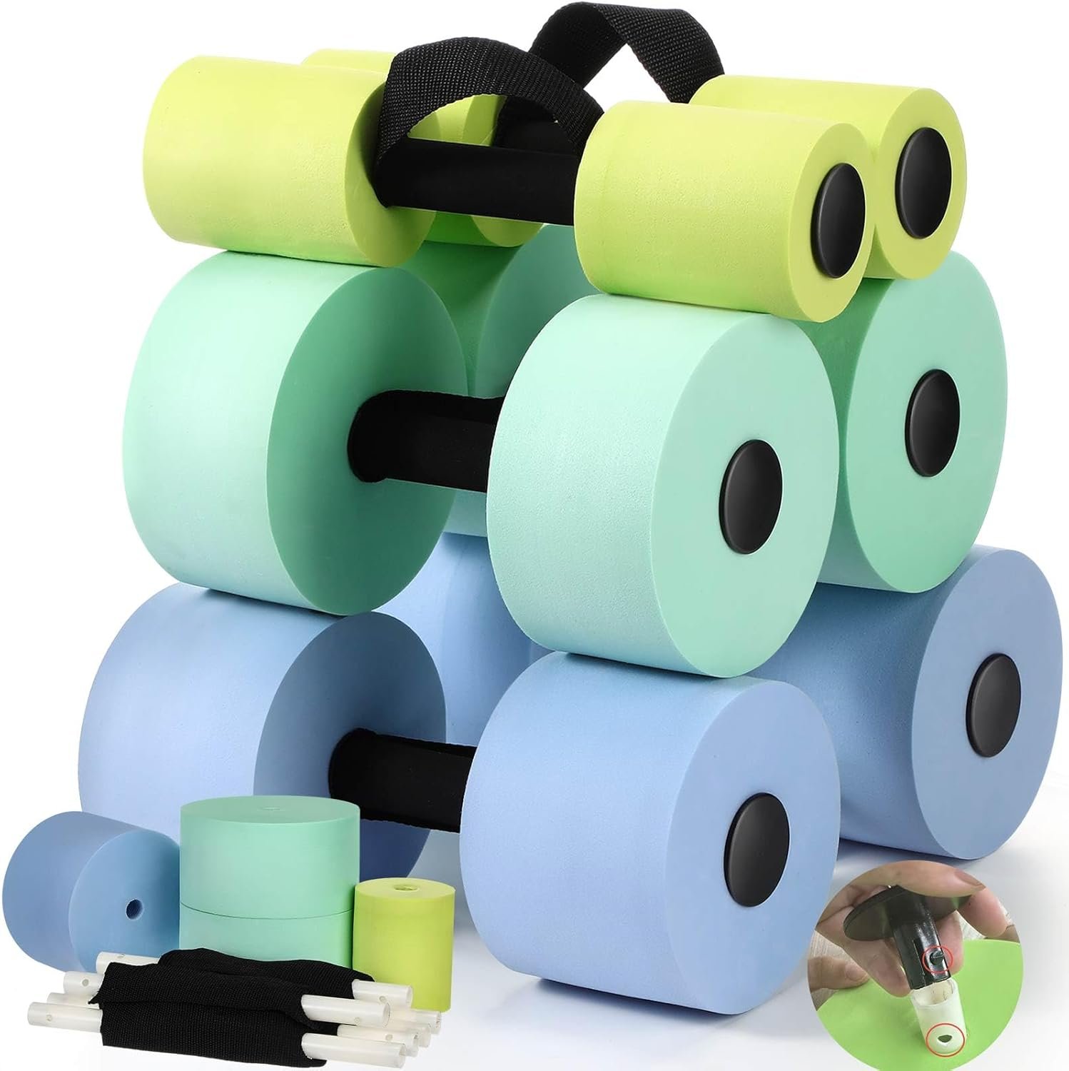 Soulchen Pool Exercise Equipment Water Dumbbells Pool Resistance Aerobic Weights EVA Foam Dumbbell with Handle Strip for Aqua Therapy Water Aerobics Weight Loss Fitness